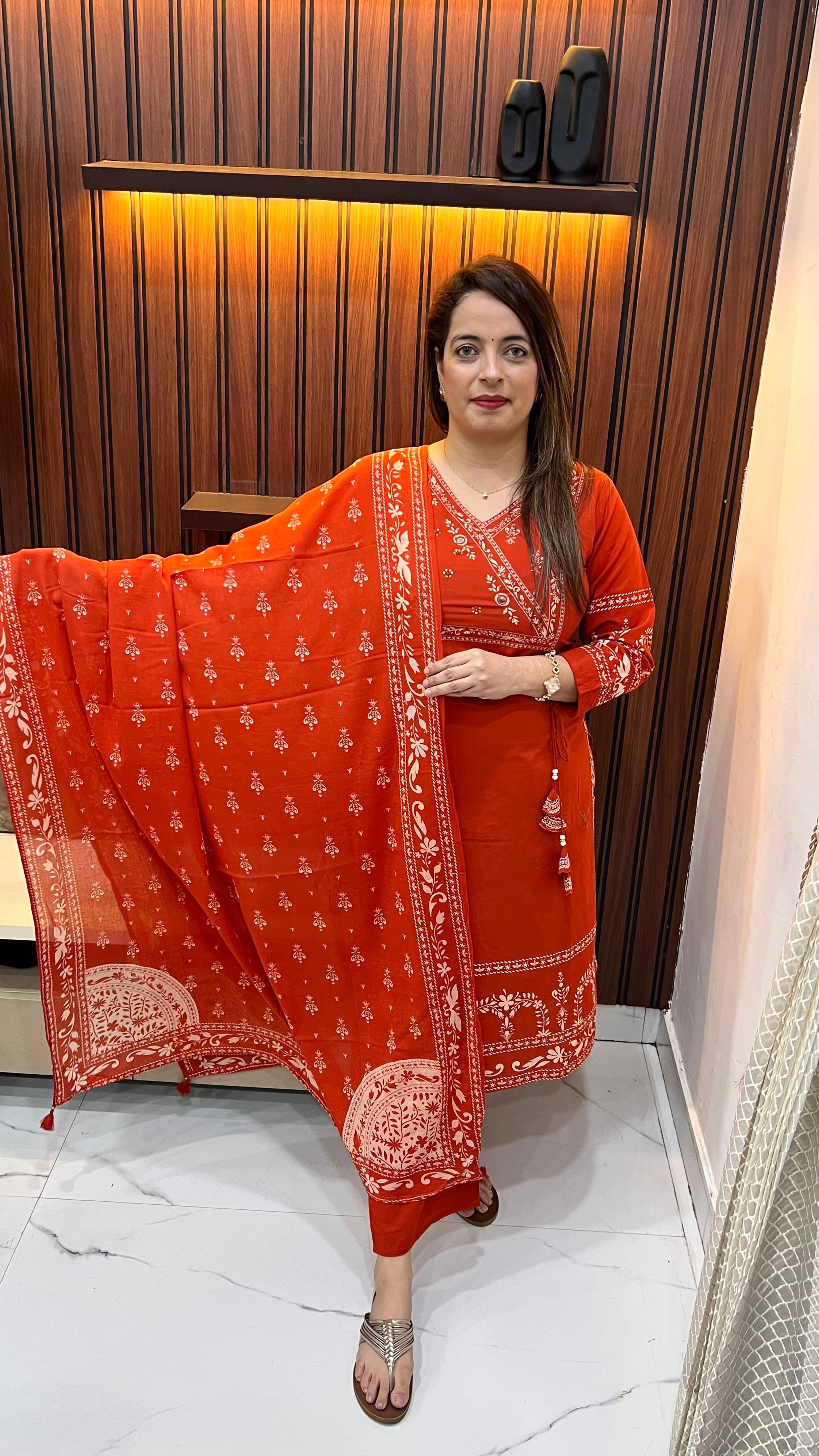Pure Cotton Printed Suit with Mirror, Thread & Sequence Neckline