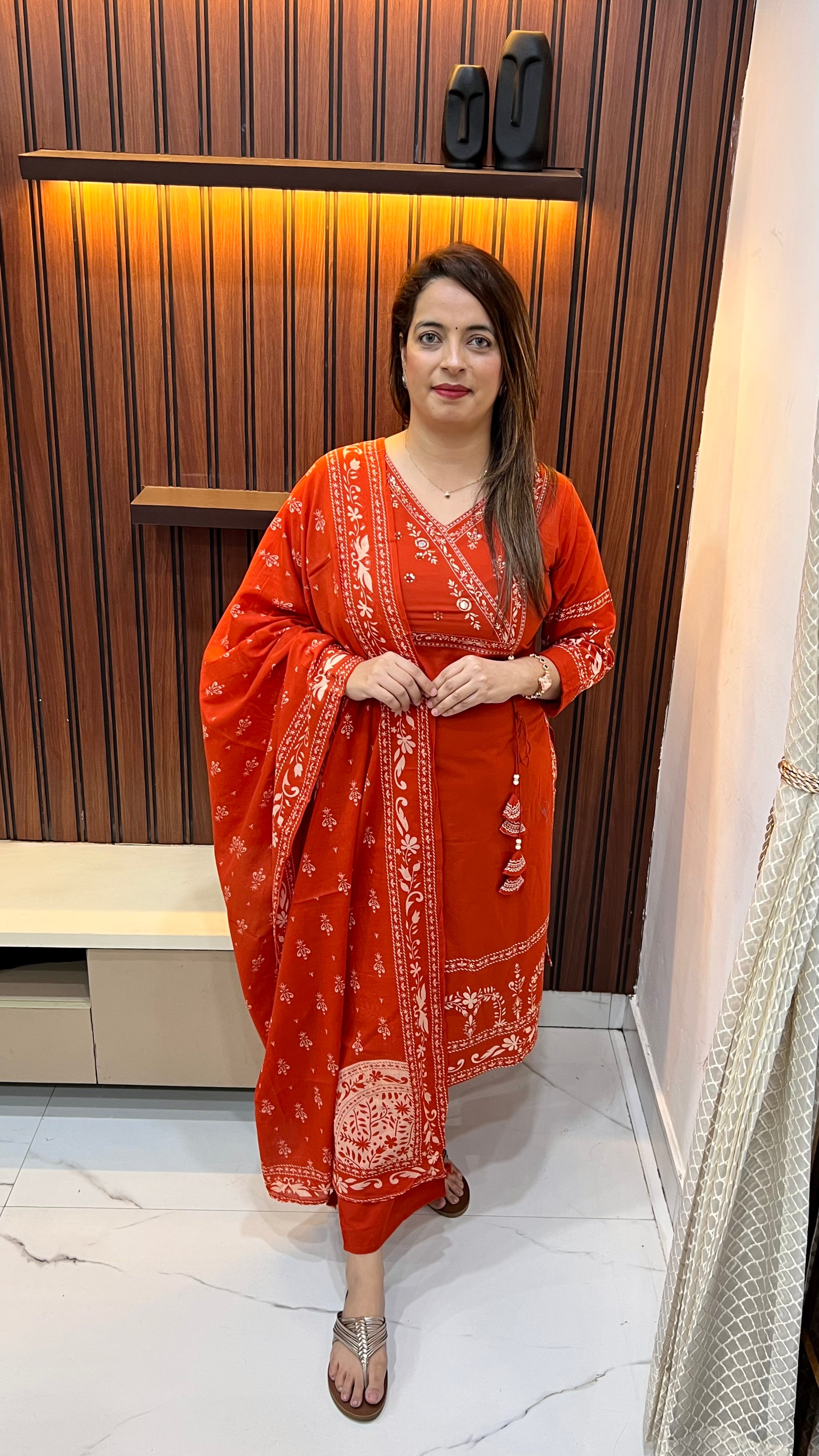 Pure Cotton Printed Suit with Mirror, Thread & Sequence Neckline