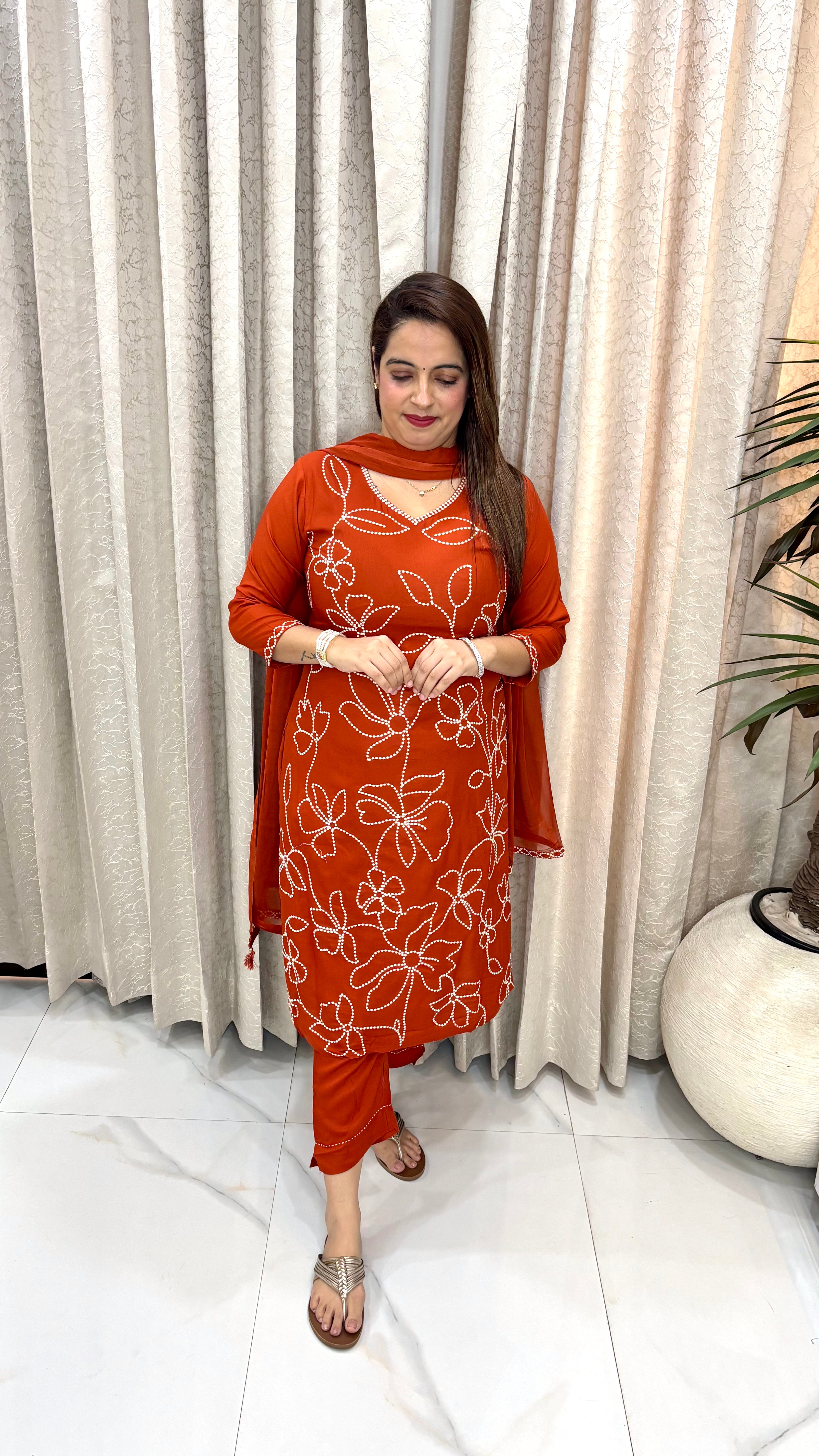 ✨ Pure Rayon & Modal Suit Set with Handcrafted Knot Work