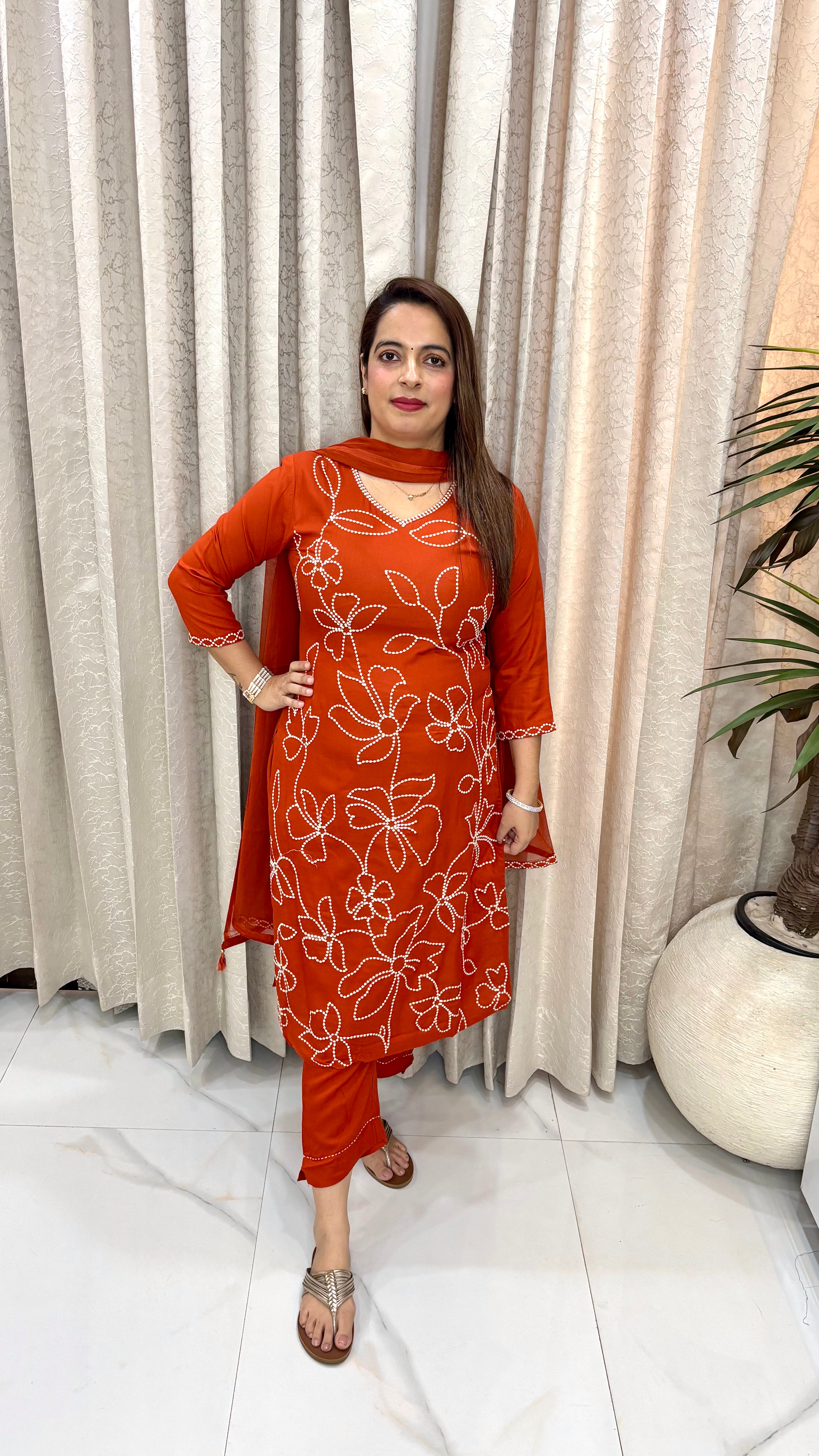 ✨ Pure Rayon & Modal Suit Set with Handcrafted Knot Work