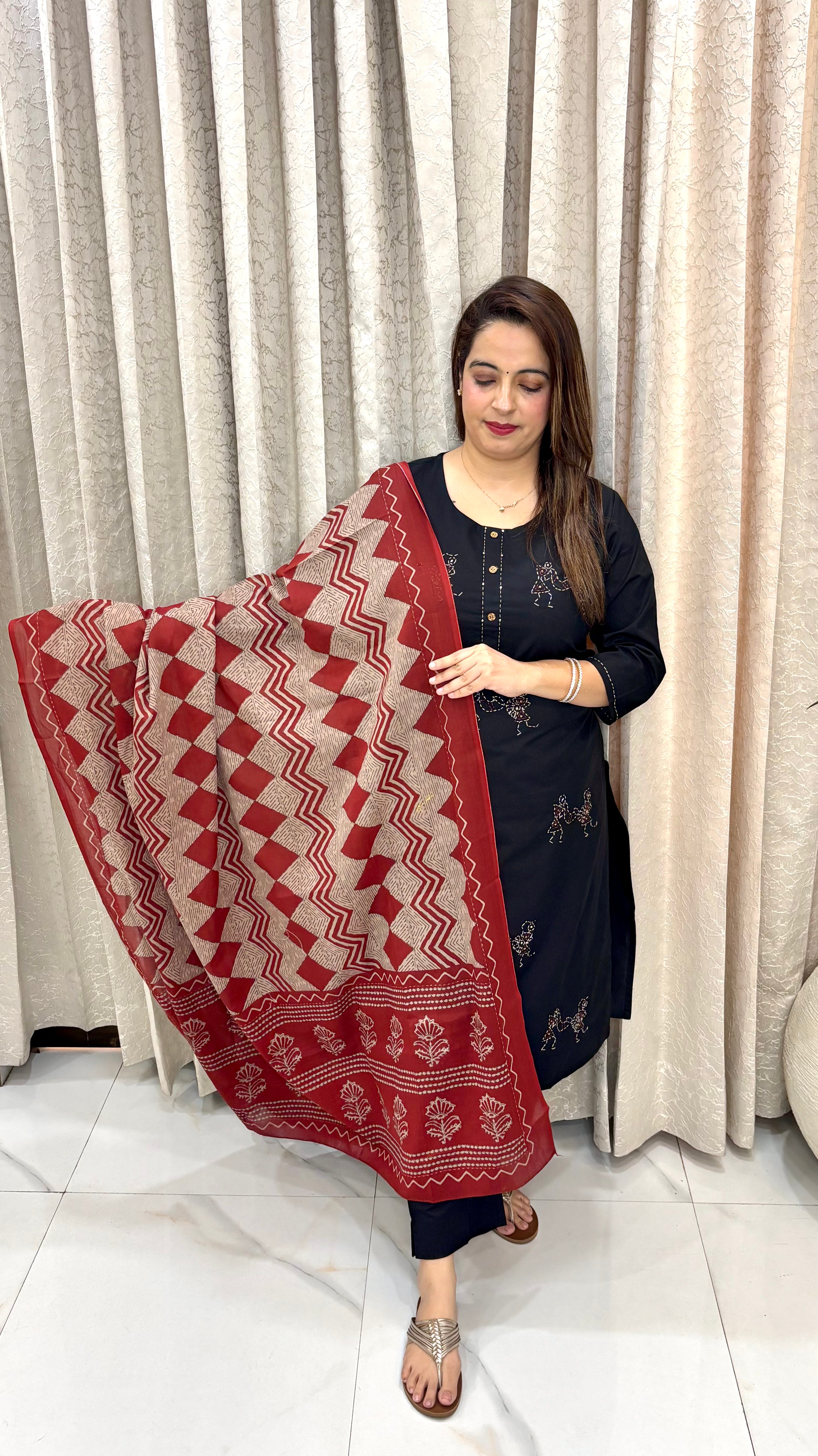 ✨ Pure Cotton Madhubani & Kantha Art Suit Set