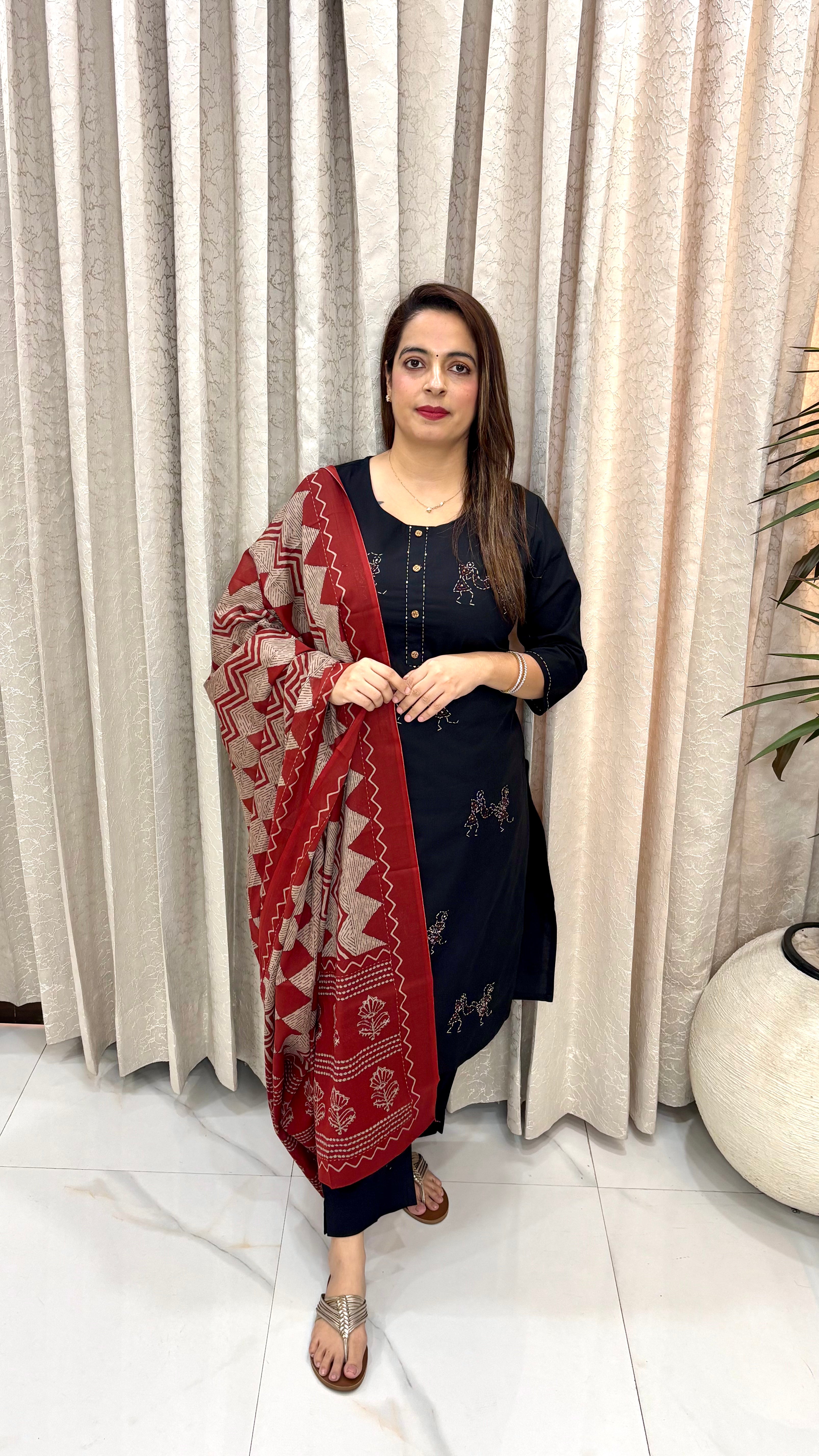 ✨ Pure Cotton Madhubani & Kantha Art Suit Set