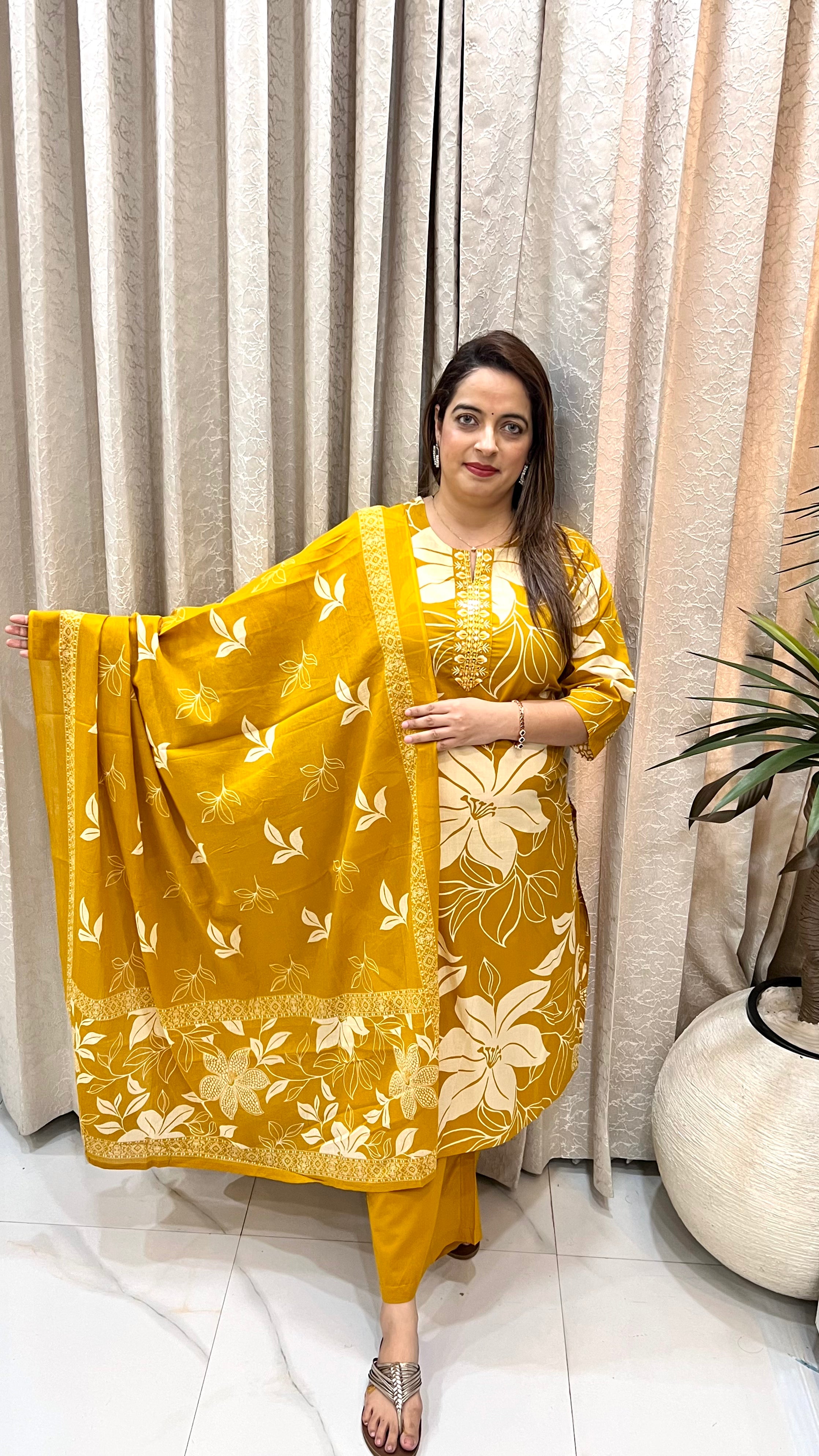 The Heritage Splendor: Pure Cotton Cool Print & Thread Embroidery Masterpiece