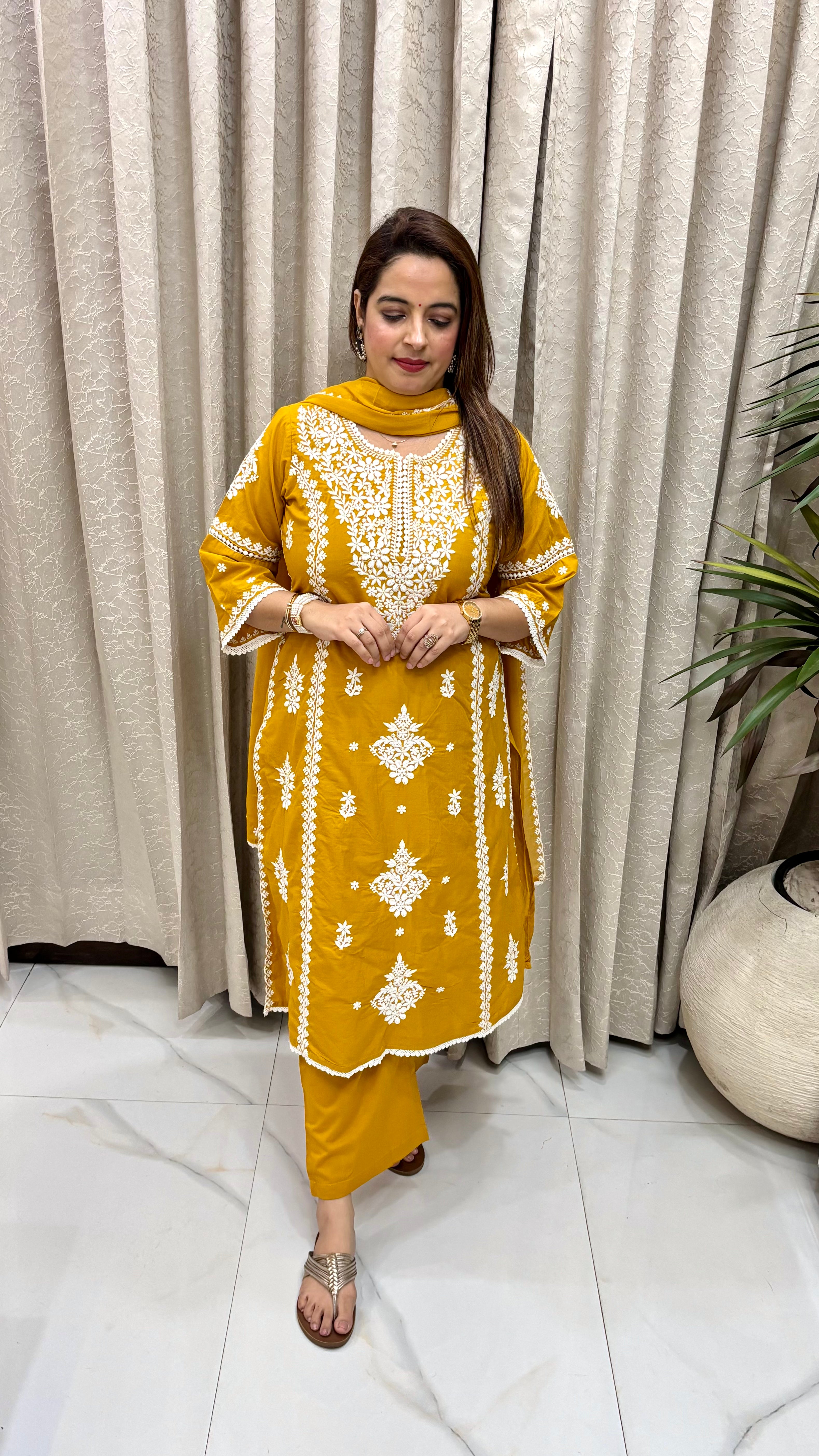 Pure Cotton Lucknowi Chikankari Suit with Mulmul Dupatta & Soft Cotton Lining