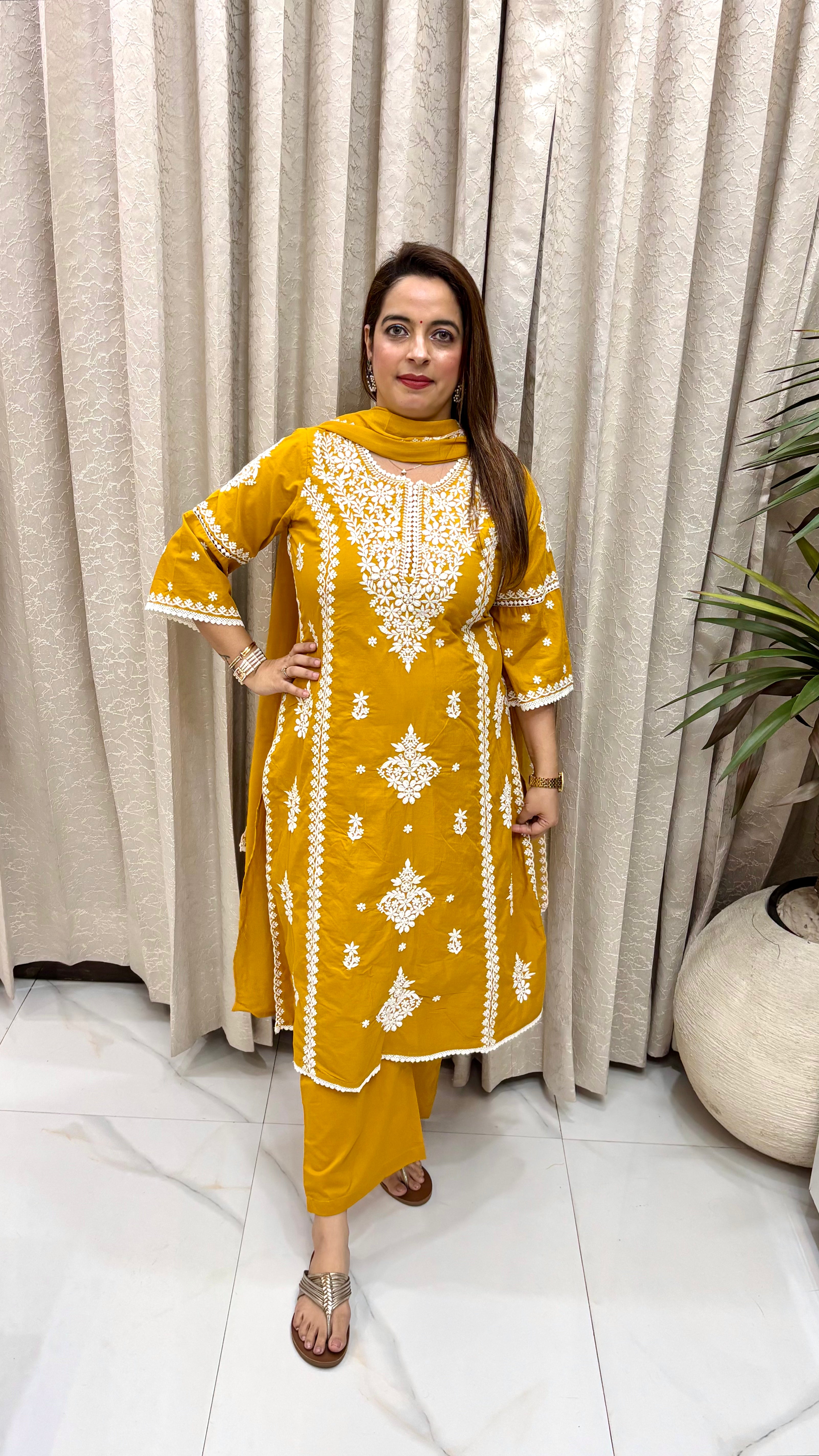 Pure Cotton Lucknowi Chikankari Suit with Mulmul Dupatta & Soft Cotton Lining