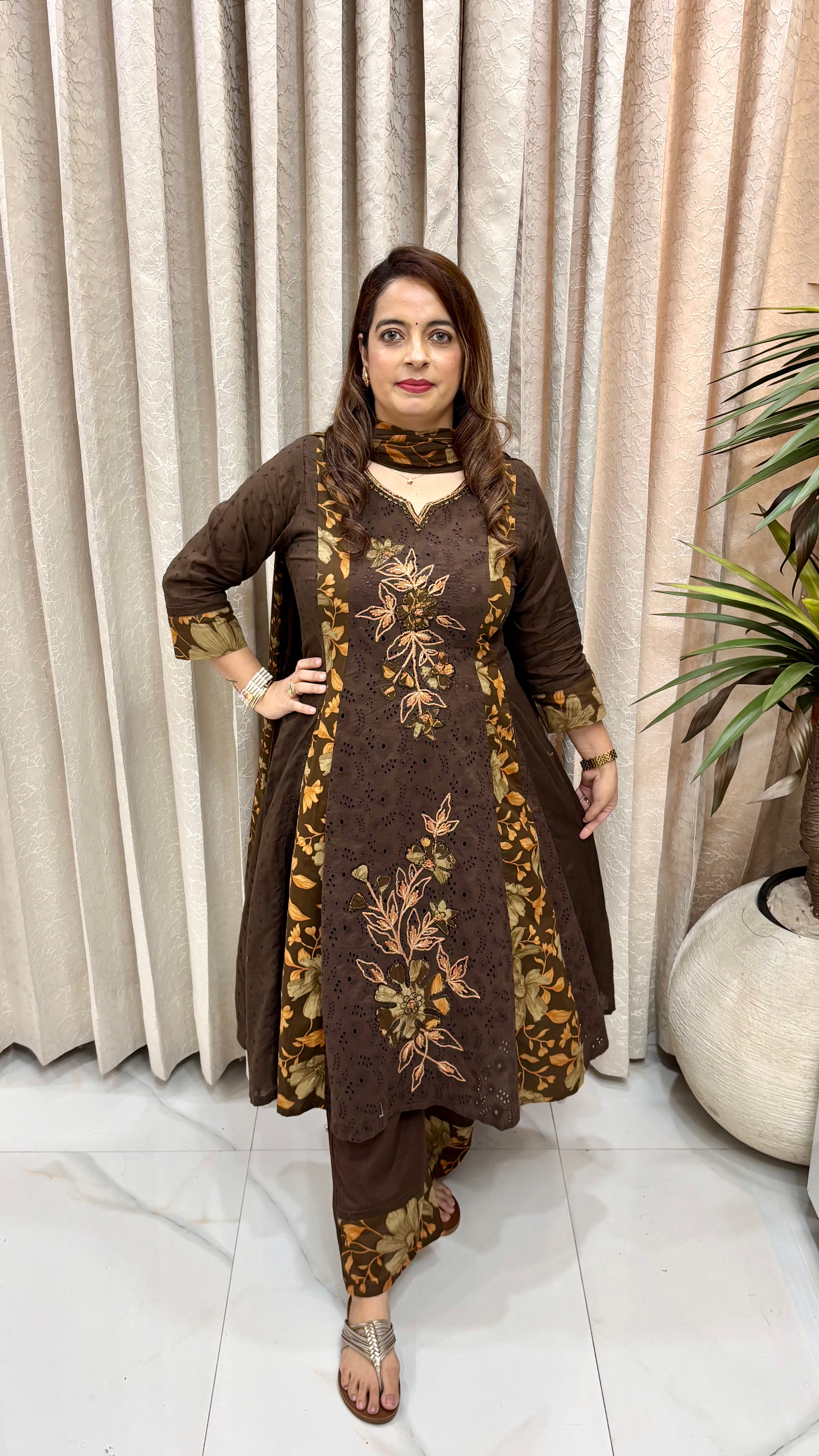Pure Mulmul Cotton Schiffli Floral Suit Set