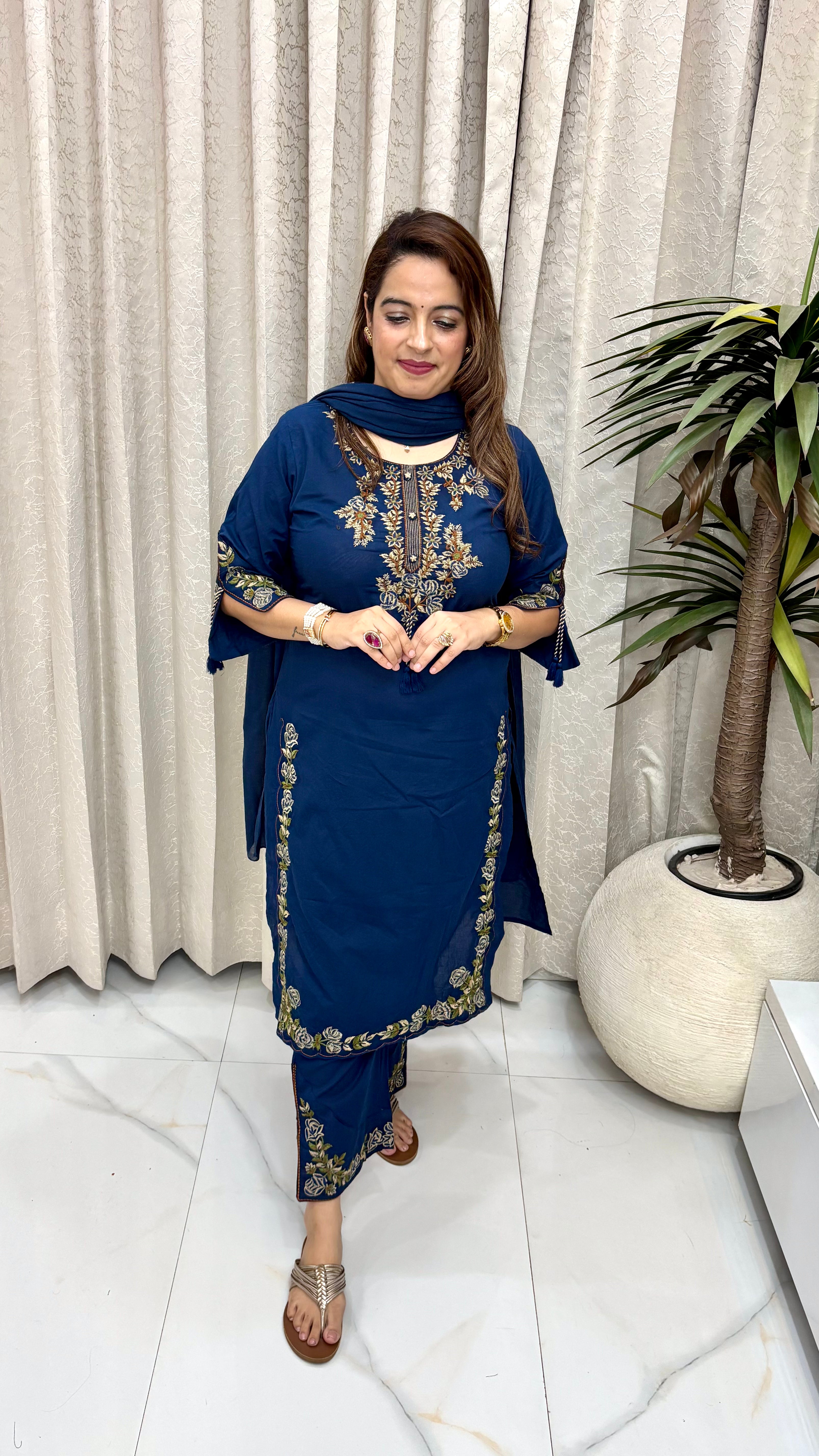 Pure Cotton Suit with Thread Embroidery Work