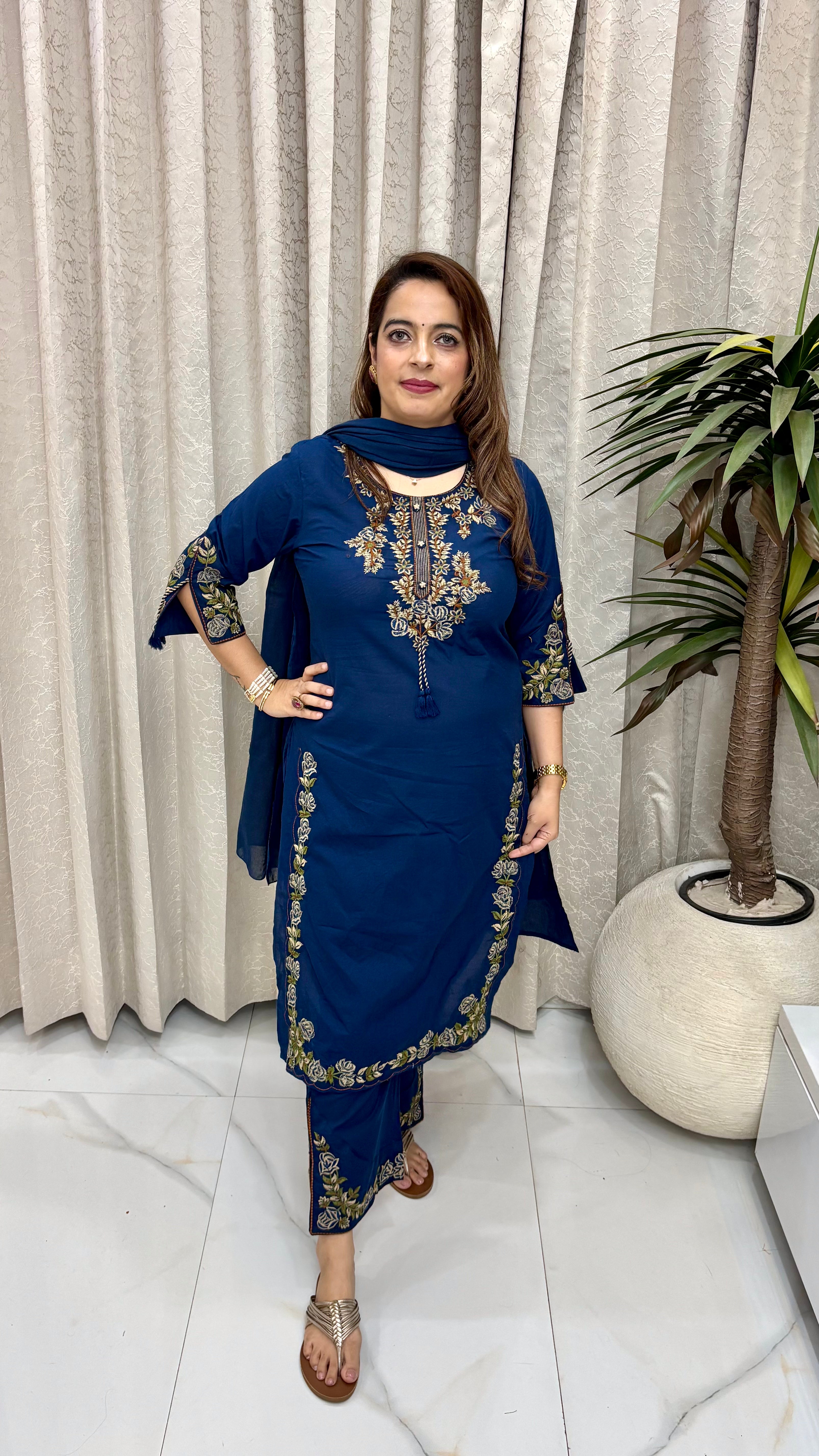 Pure Cotton Suit with Thread Embroidery Work