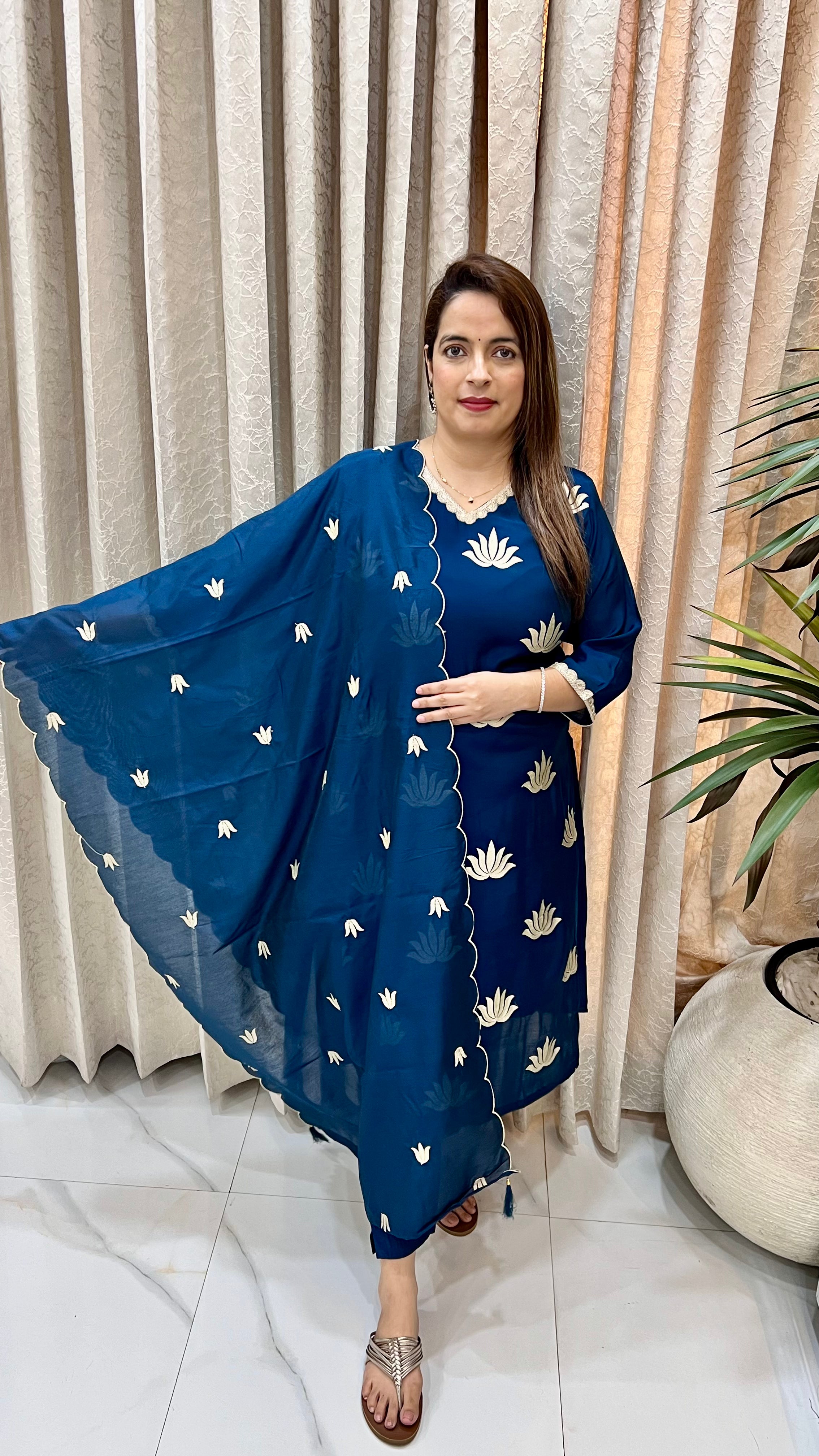 Lotus Mul Chanderi Suit with Thread Embroidery