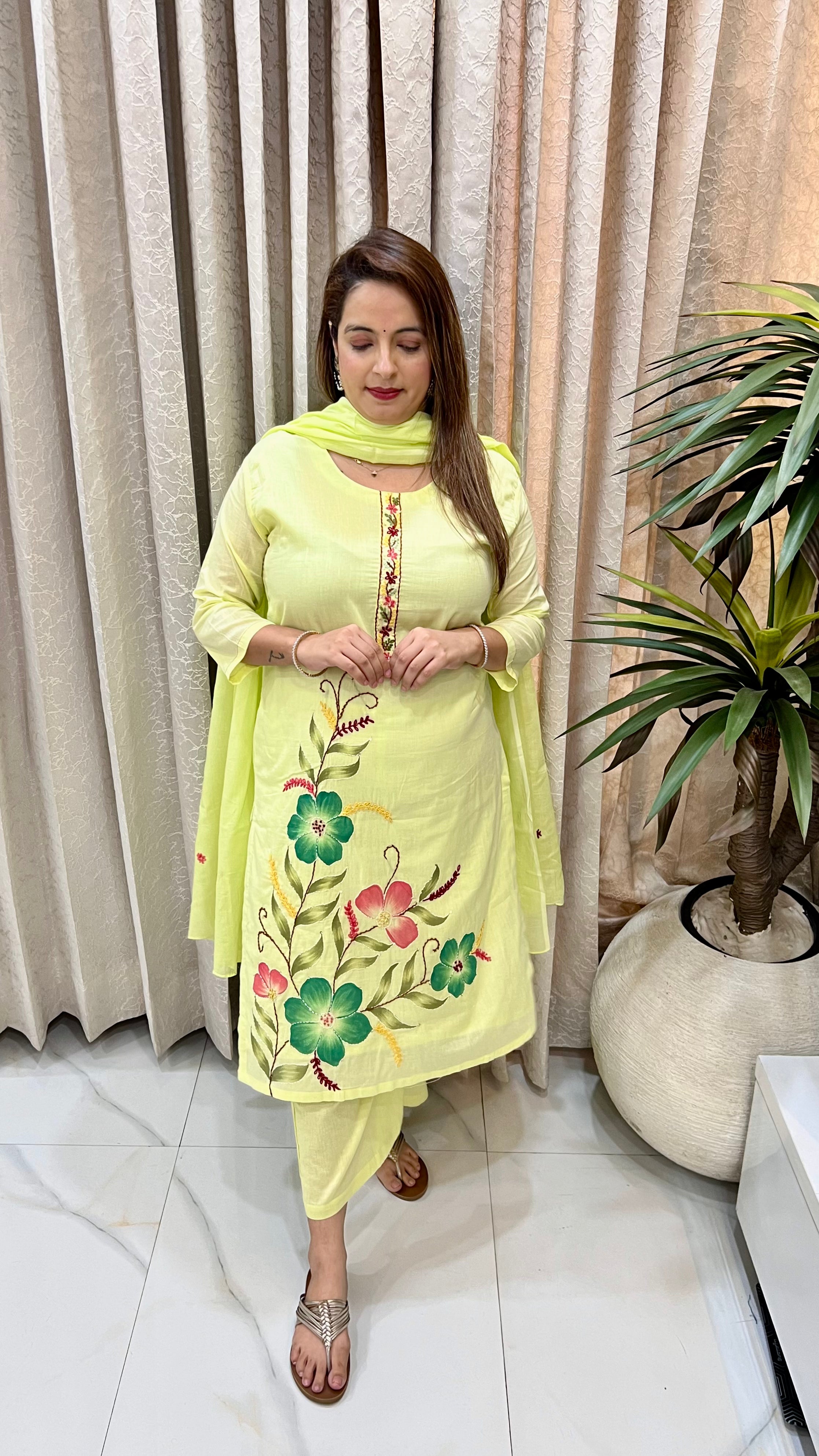 Mulmul Cotton Suit with Kantha & Kolkata Knot Work