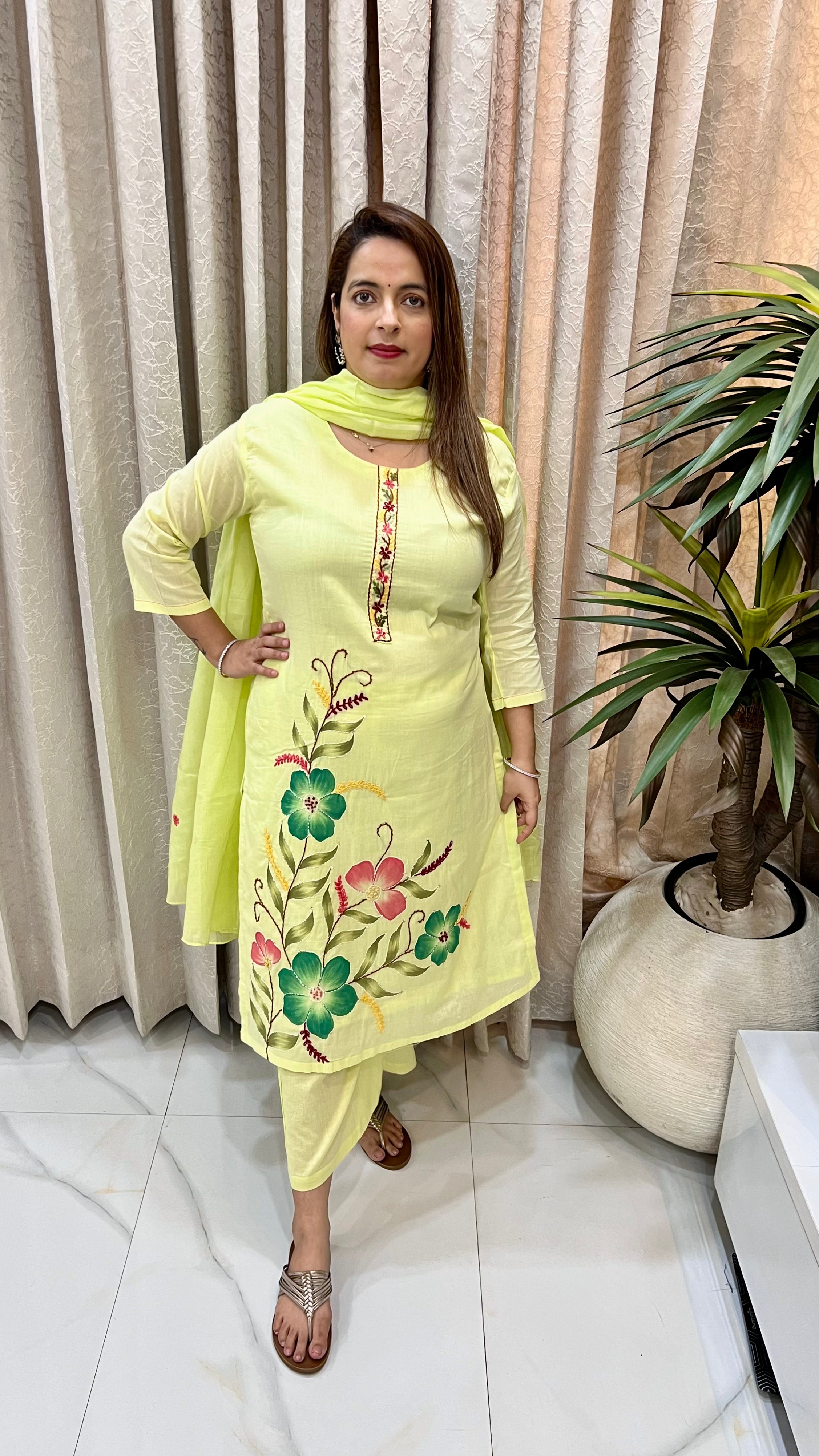 Mulmul Cotton Suit with Kantha & Kolkata Knot Work