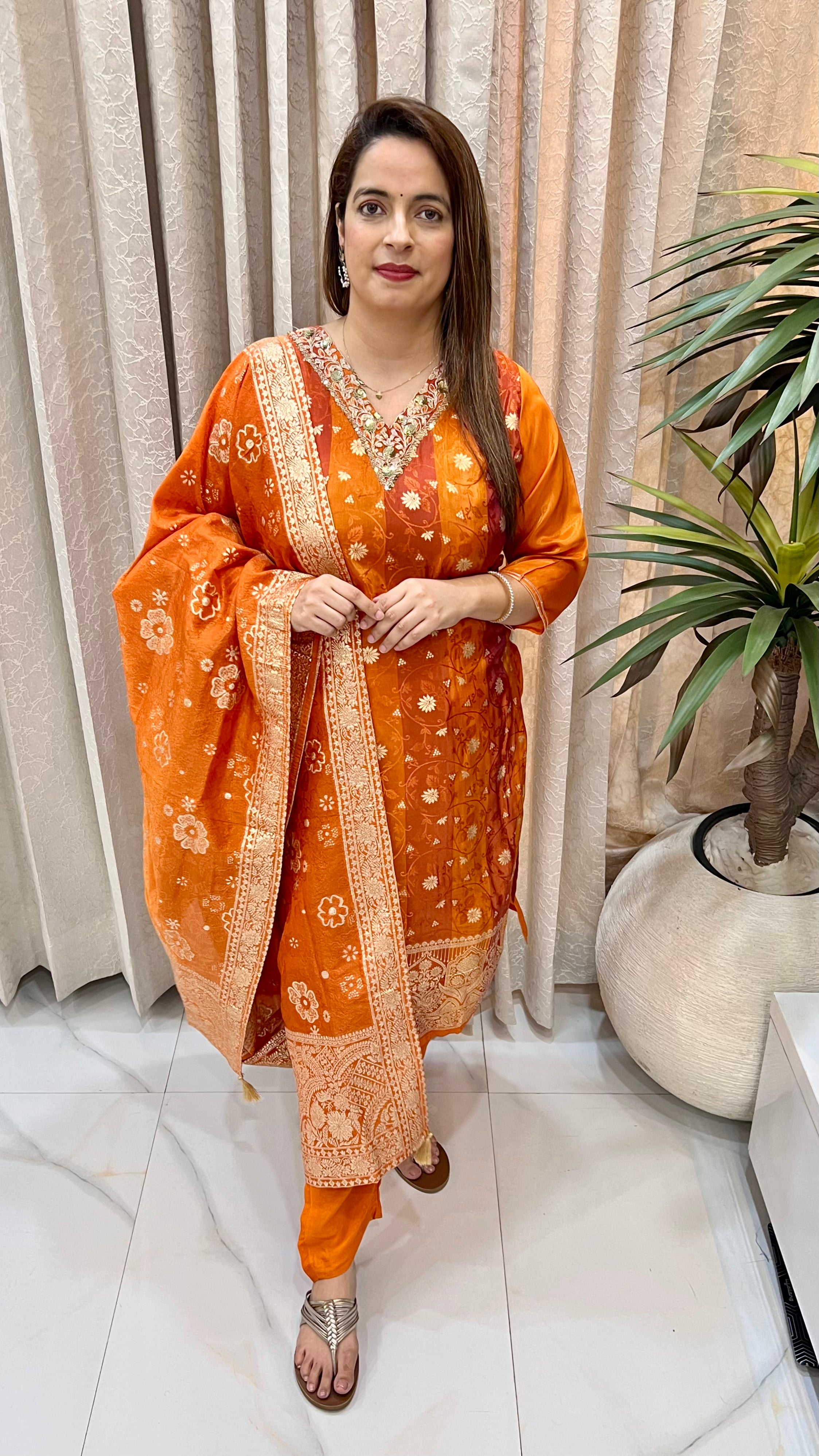 Banarasi Silk Suit with Thread & Sequence Work