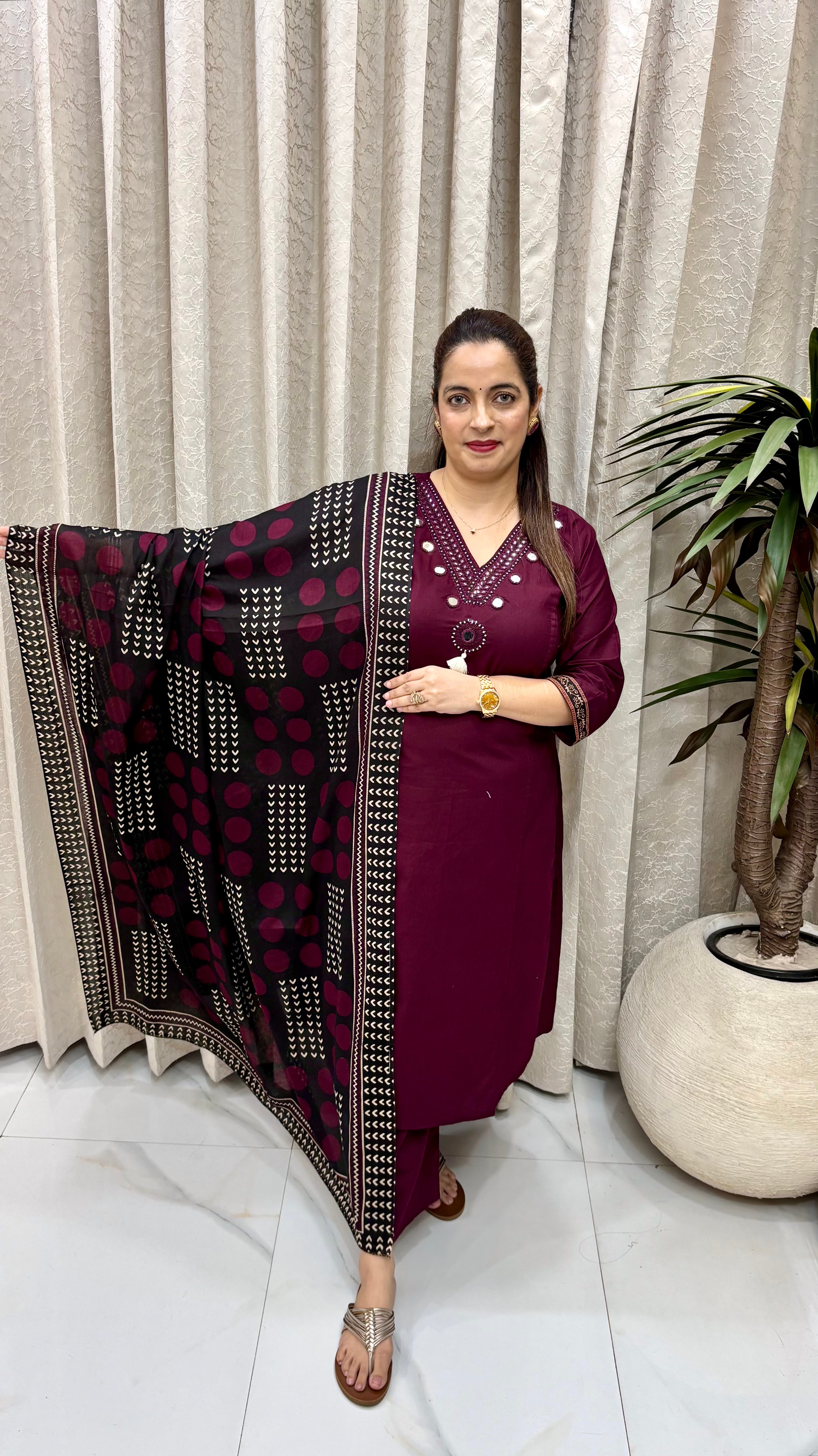 Pure Dabu Cotton Suit with Kutch-Style Mirror Work, Pintex Detailing & Kalamkari Dupatta