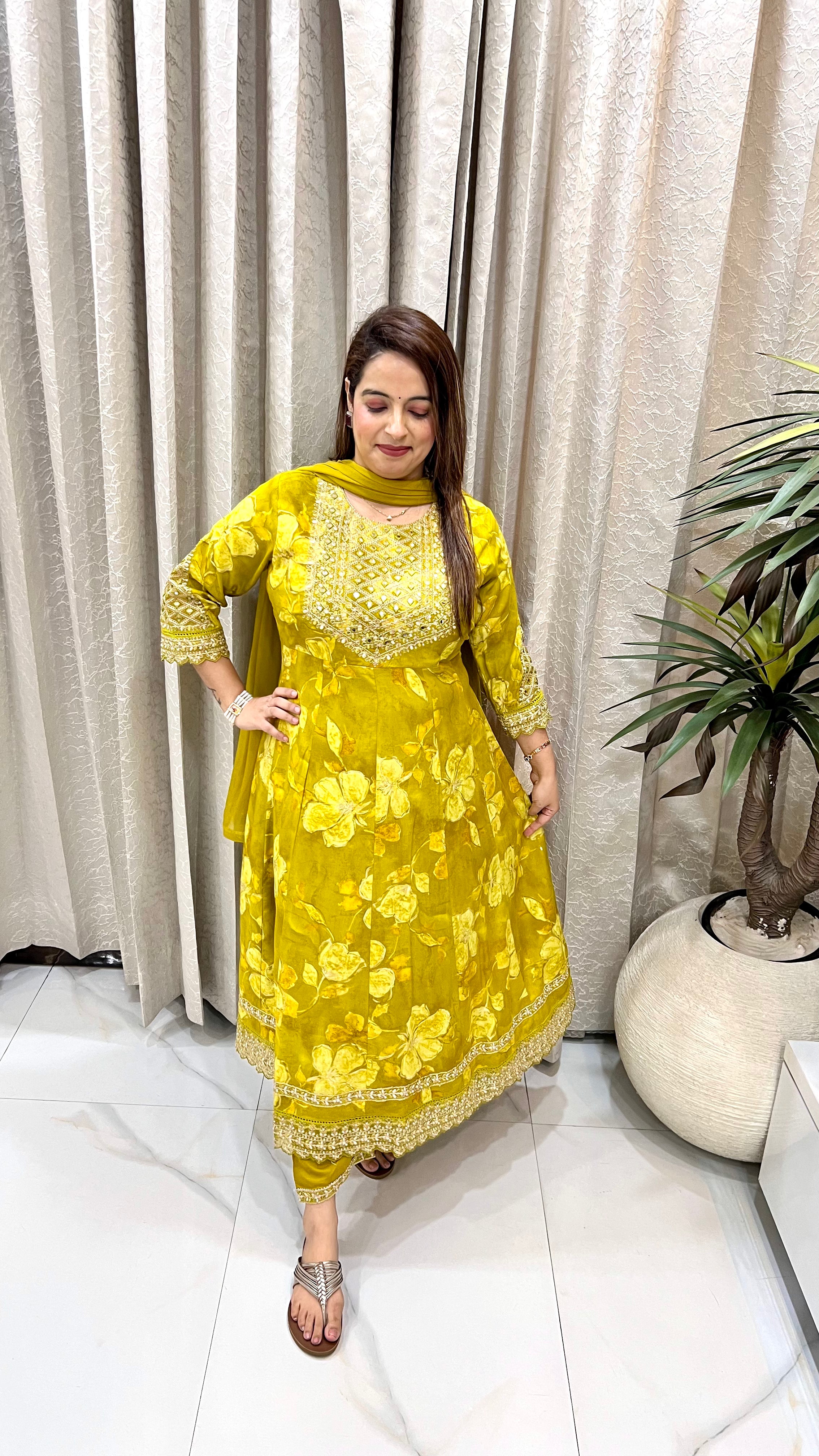 Pure Rayon Suit with Organza Panels & Resham Embroidery