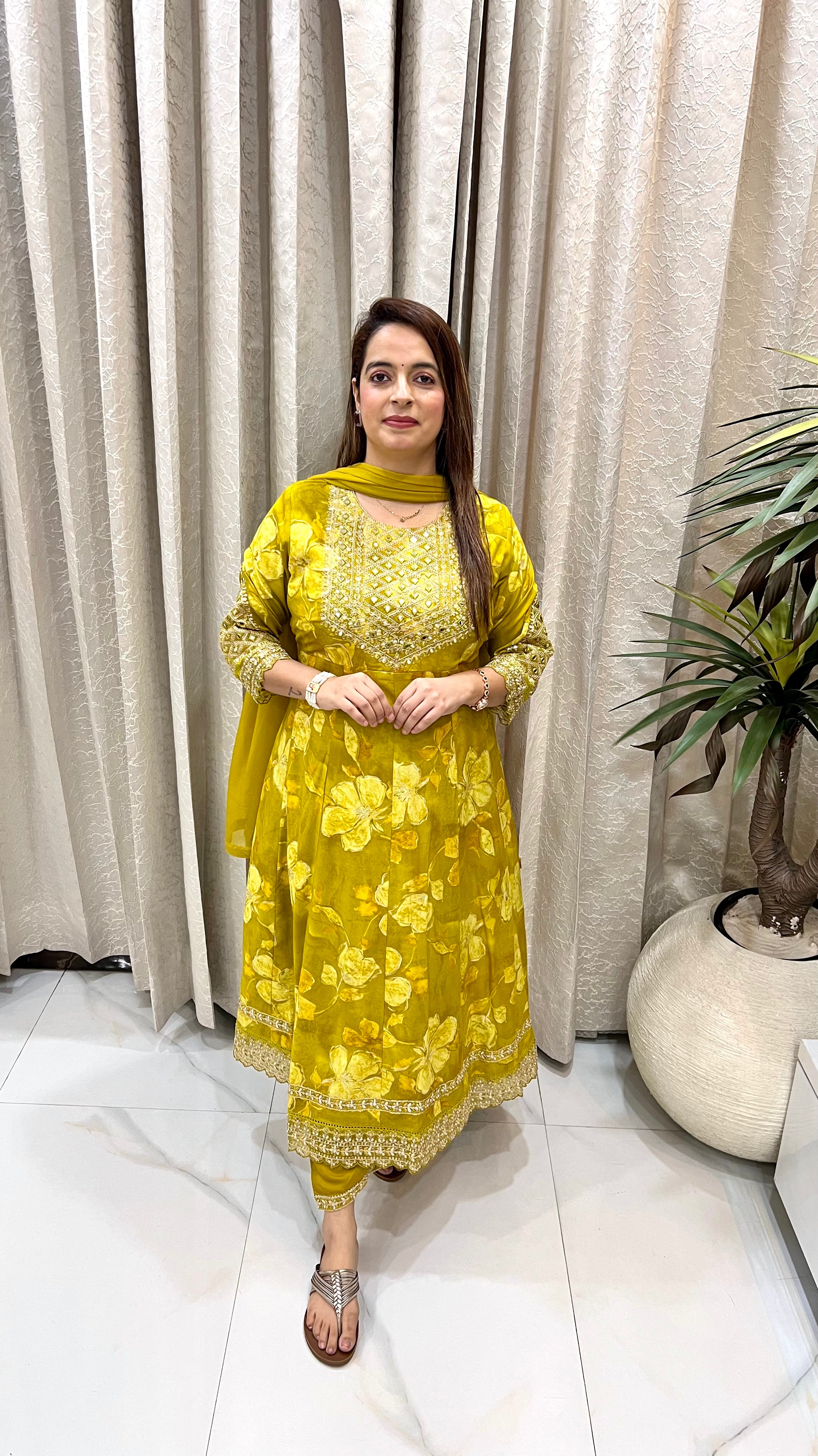 Pure Rayon Suit with Organza Panels & Resham Embroidery