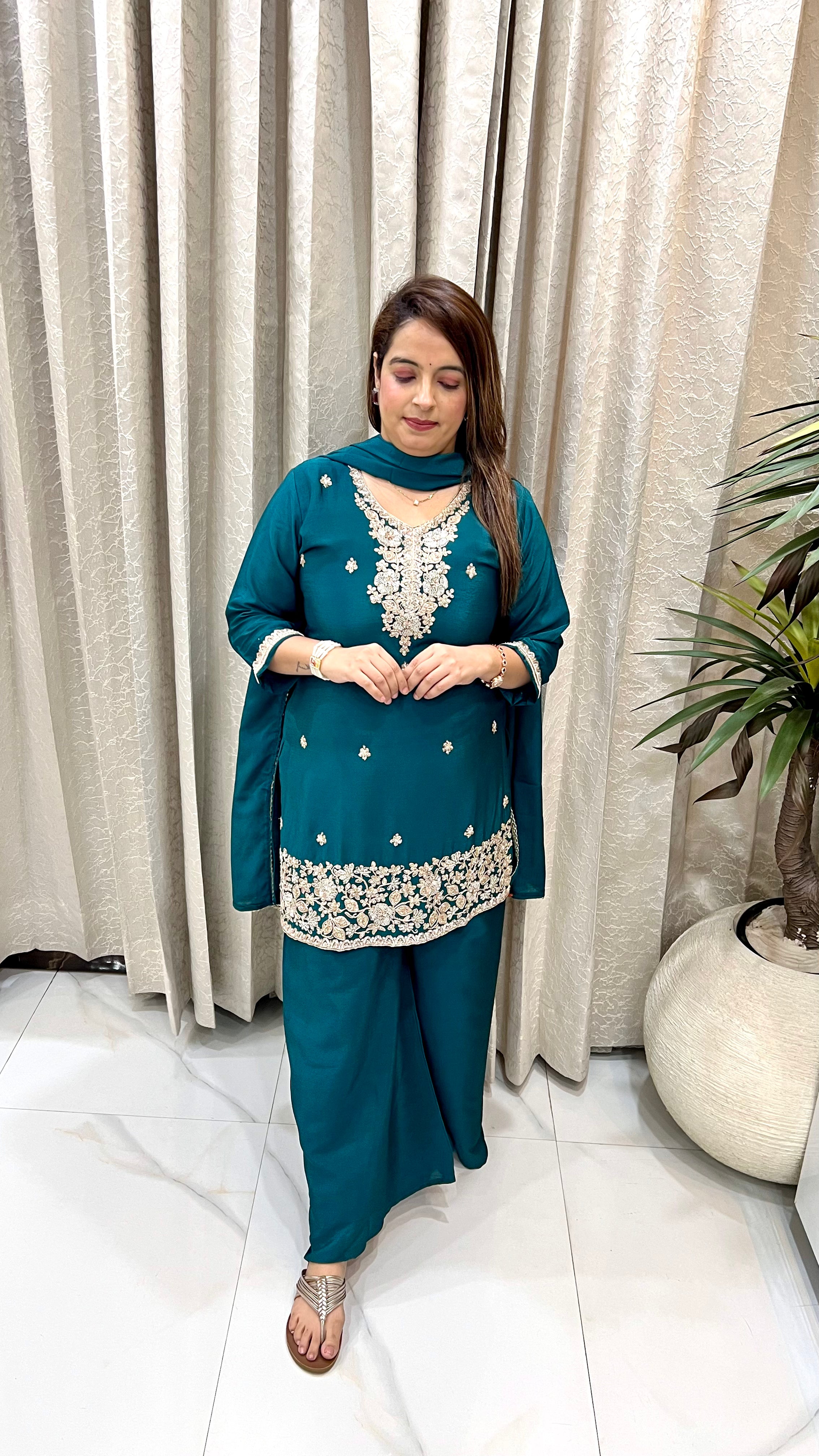 Premium Paper Silk Floral Embroidery Suit