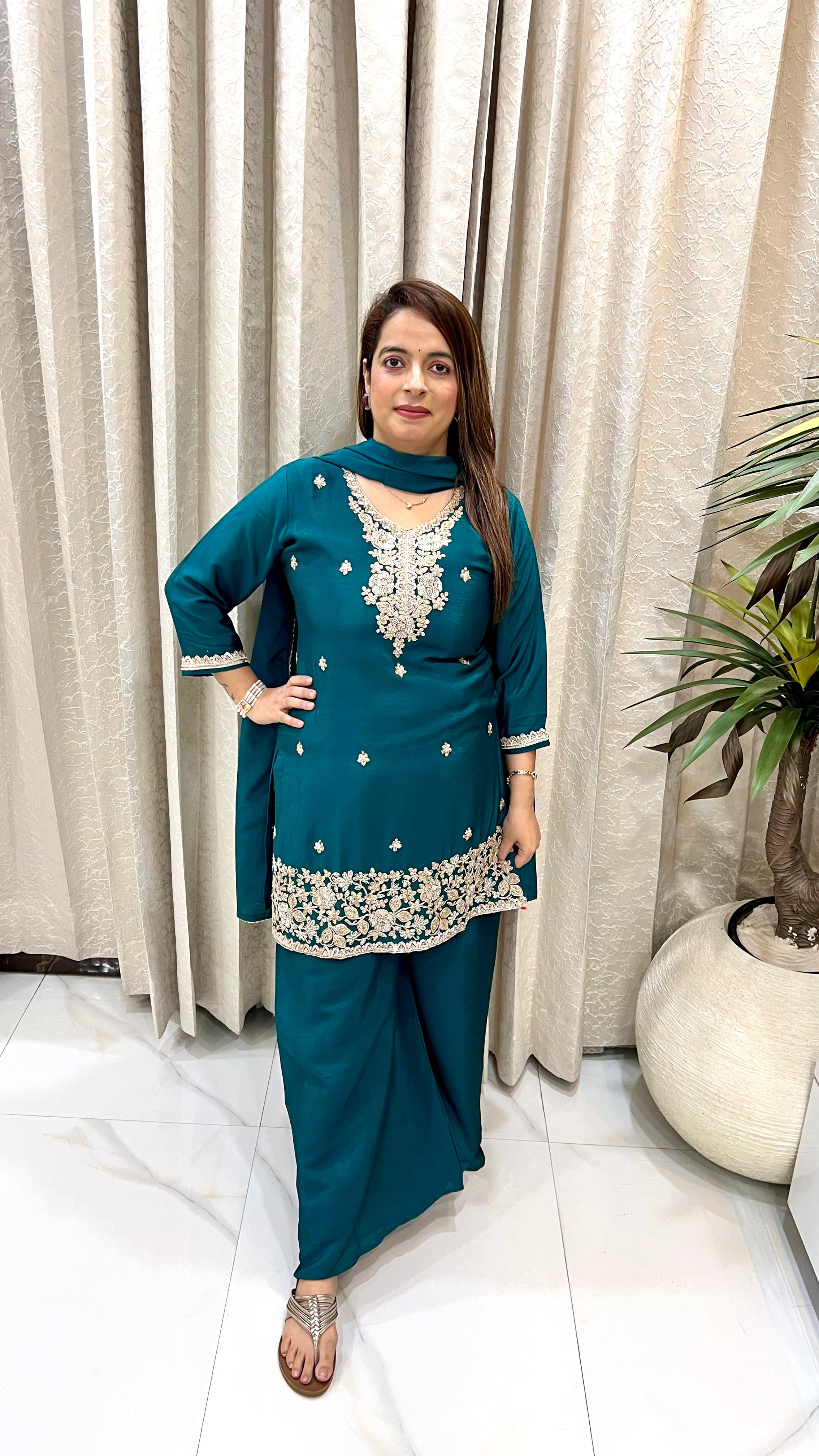 Premium Paper Silk Floral Embroidery Suit