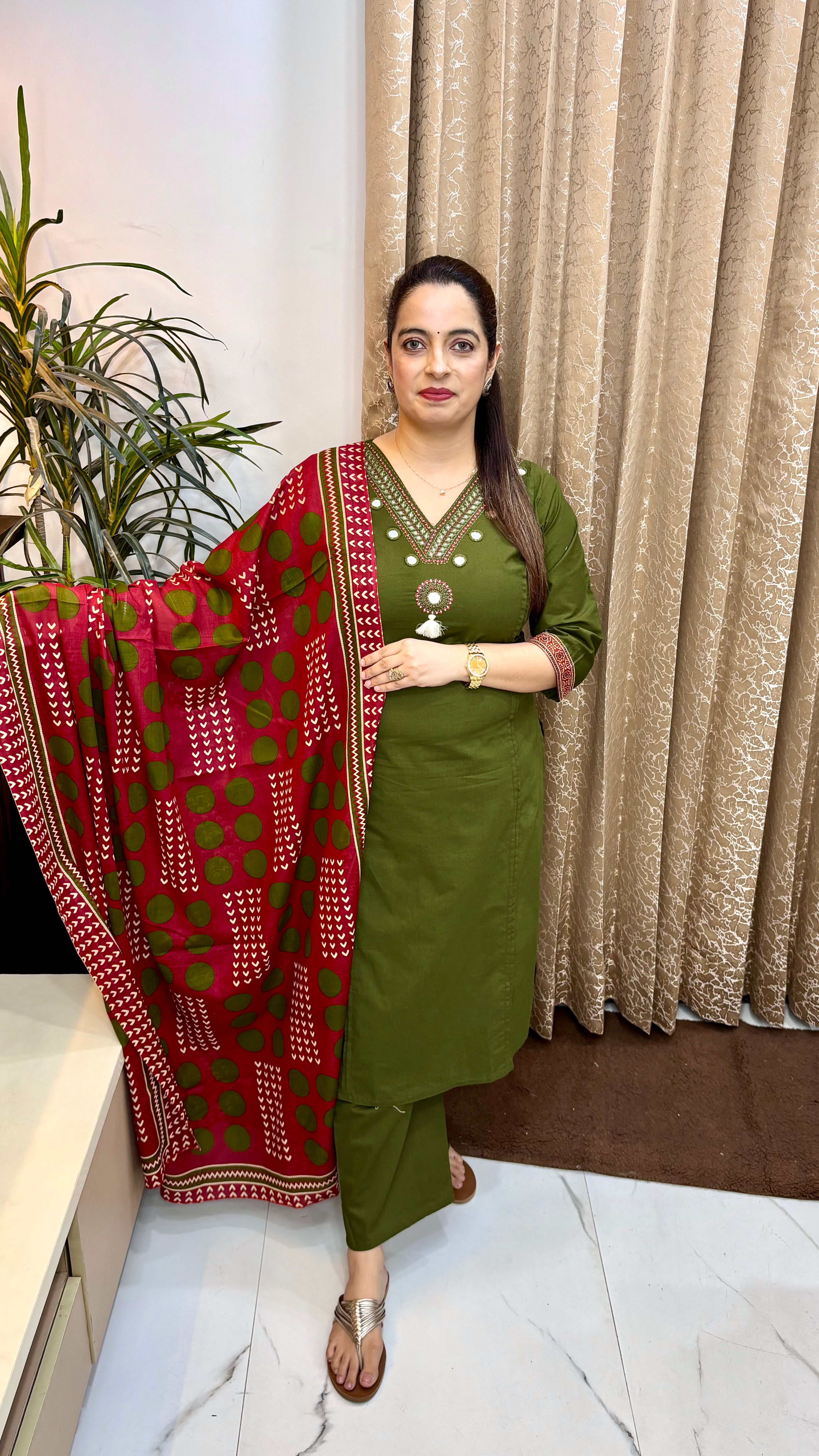 Pure Dabu Cotton Suit with Kutch-Style Mirror Work, Pintex Detailing & Kalamkari Dupatta