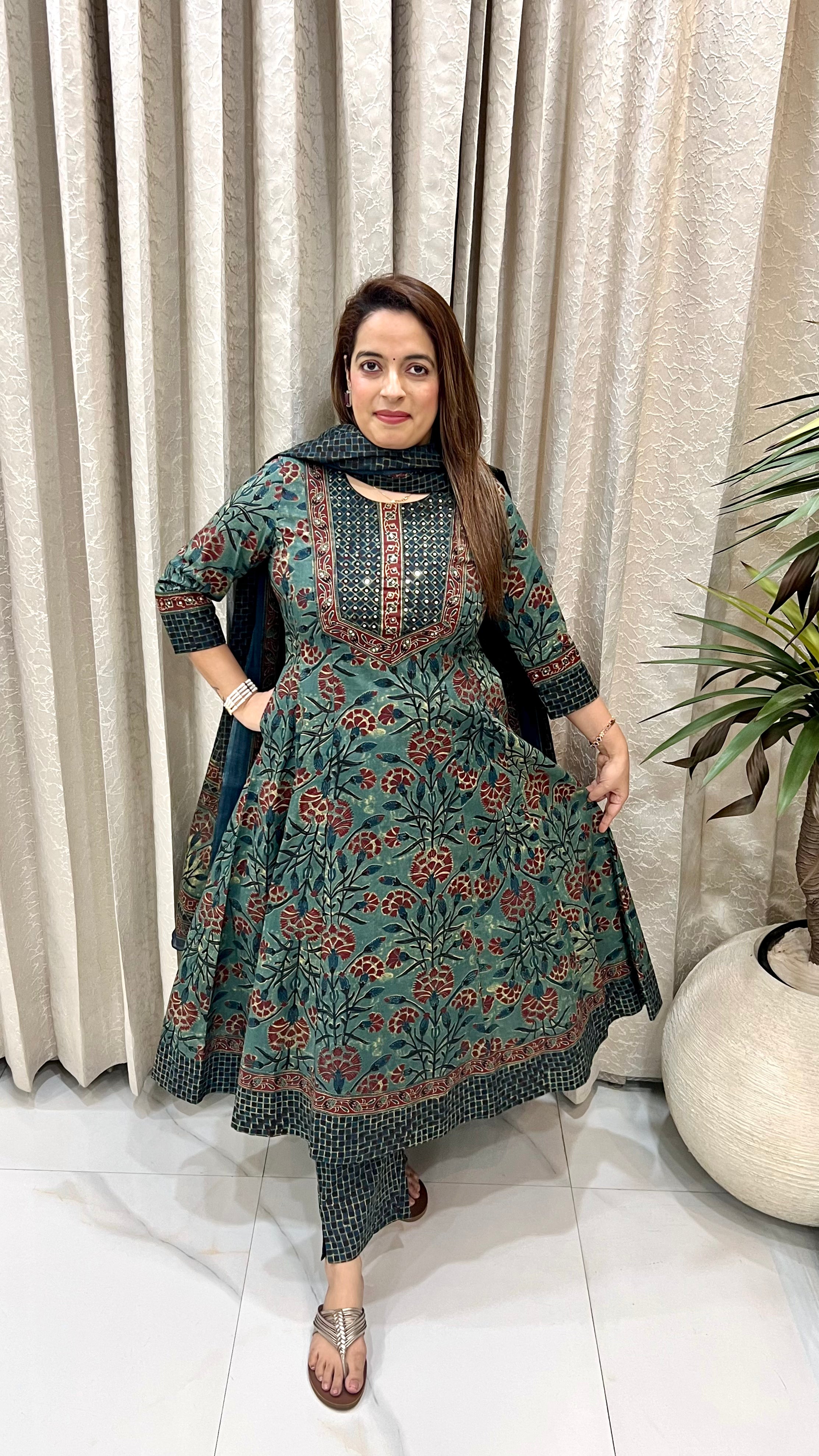 Cotton Kalamkari Print Anarkali Suit