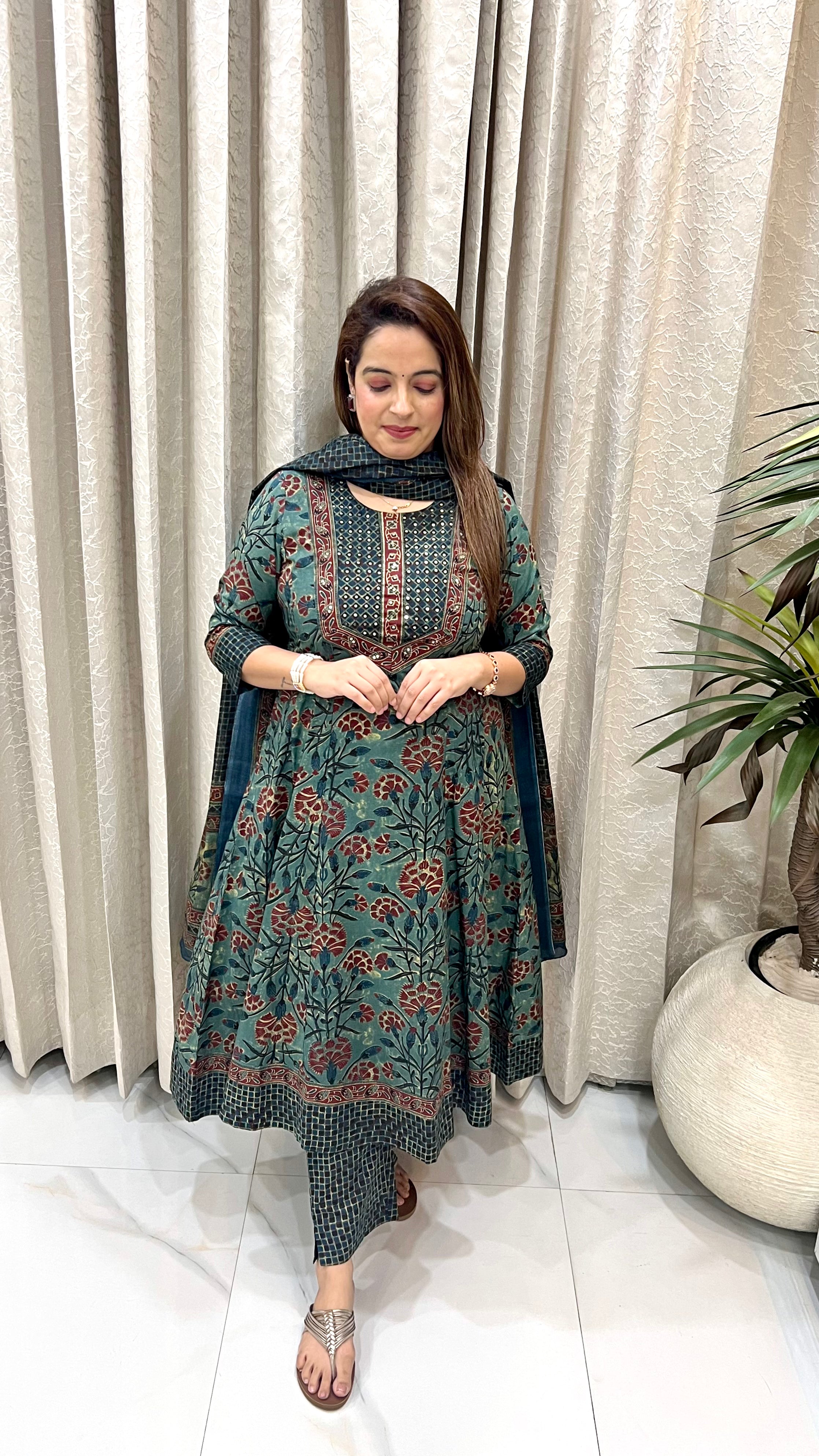 Cotton Kalamkari Print Anarkali Suit