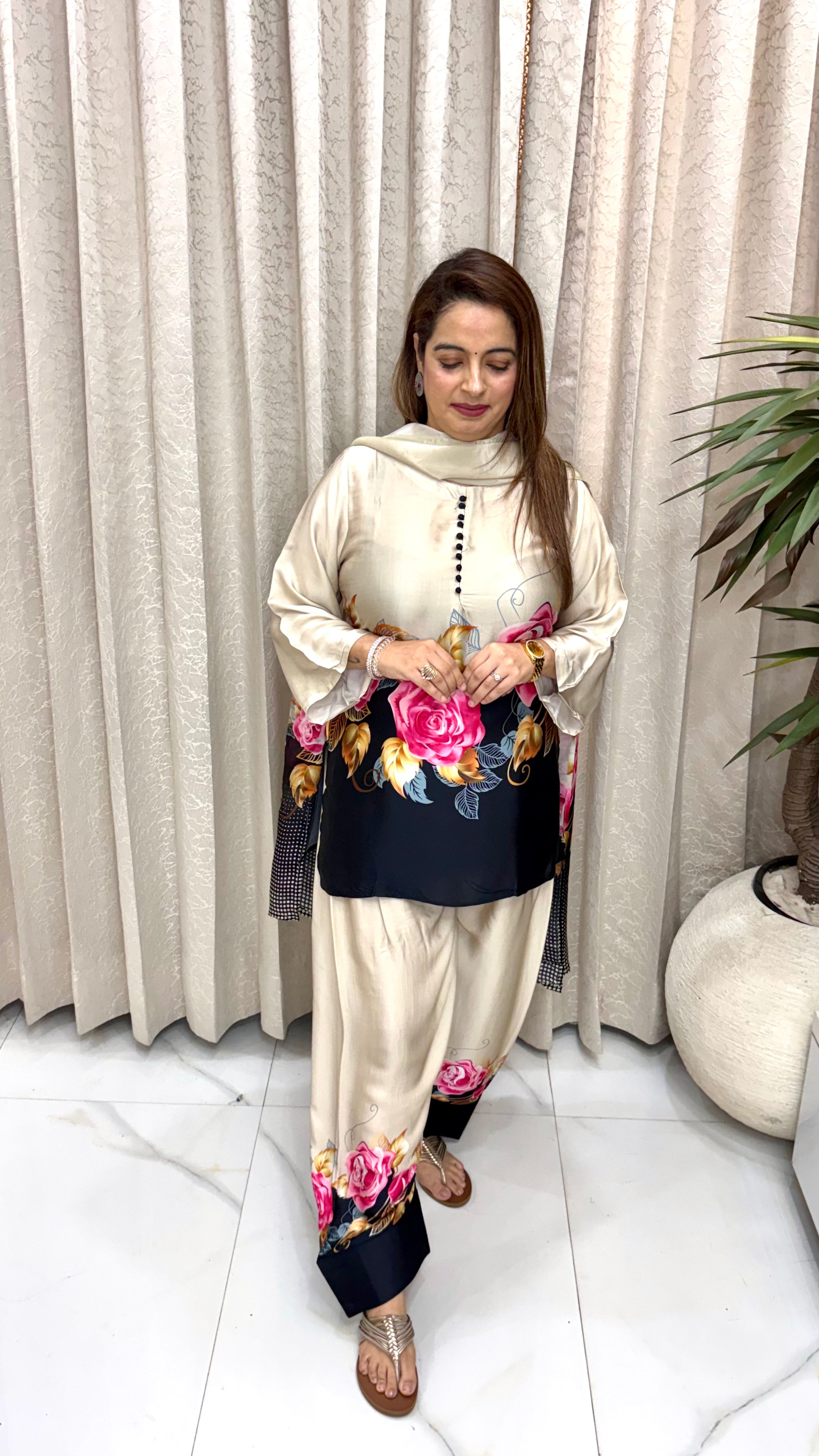 The Viral Sensation: Regal Farsi Salwar Set  Premium Cotton Satin Digital Floral Print Suit with Luxurious Silk Printed Dupatta