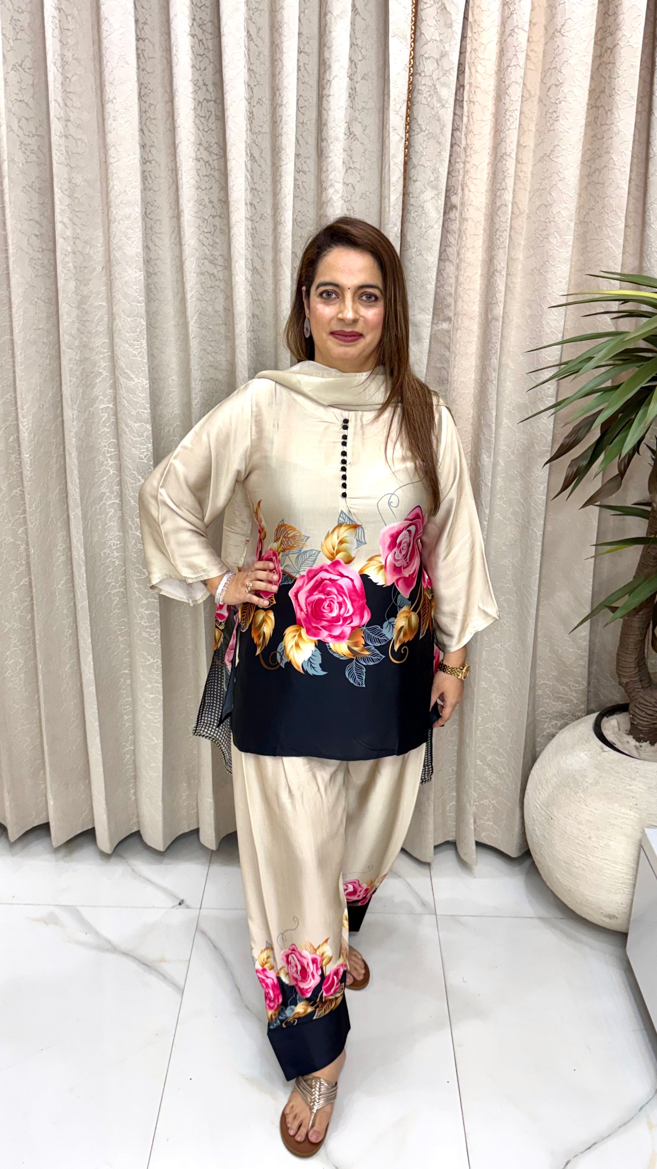 The Viral Sensation: Regal Farsi Salwar Set  Premium Cotton Satin Digital Floral Print Suit with Luxurious Silk Printed Dupatta