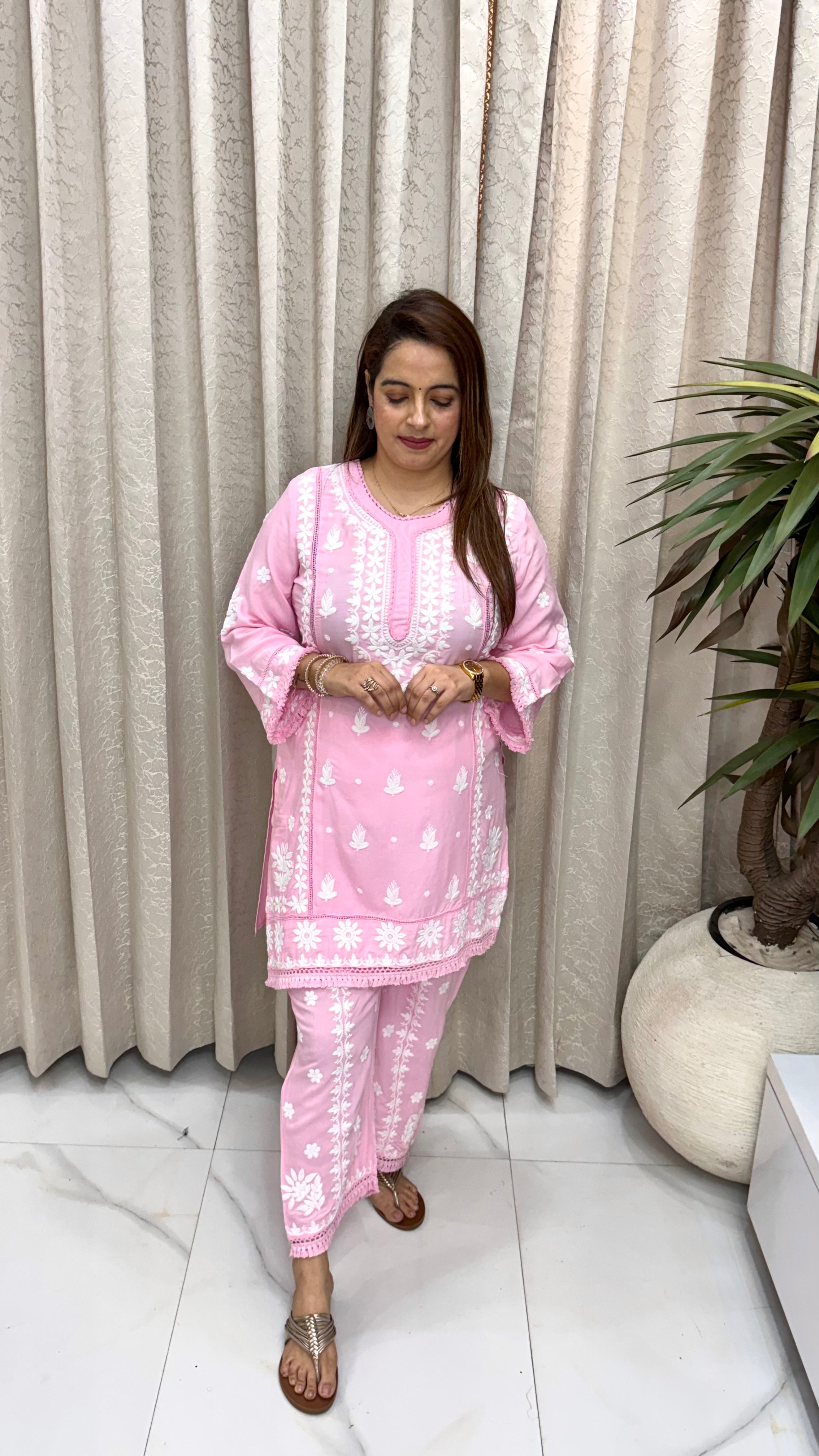 Royal Nawabi Drape & Smart Utility  Pure Modal Lucknowi Hand-Embroidered Co-ord Set with Pocket-Detailed Farshi Salwar