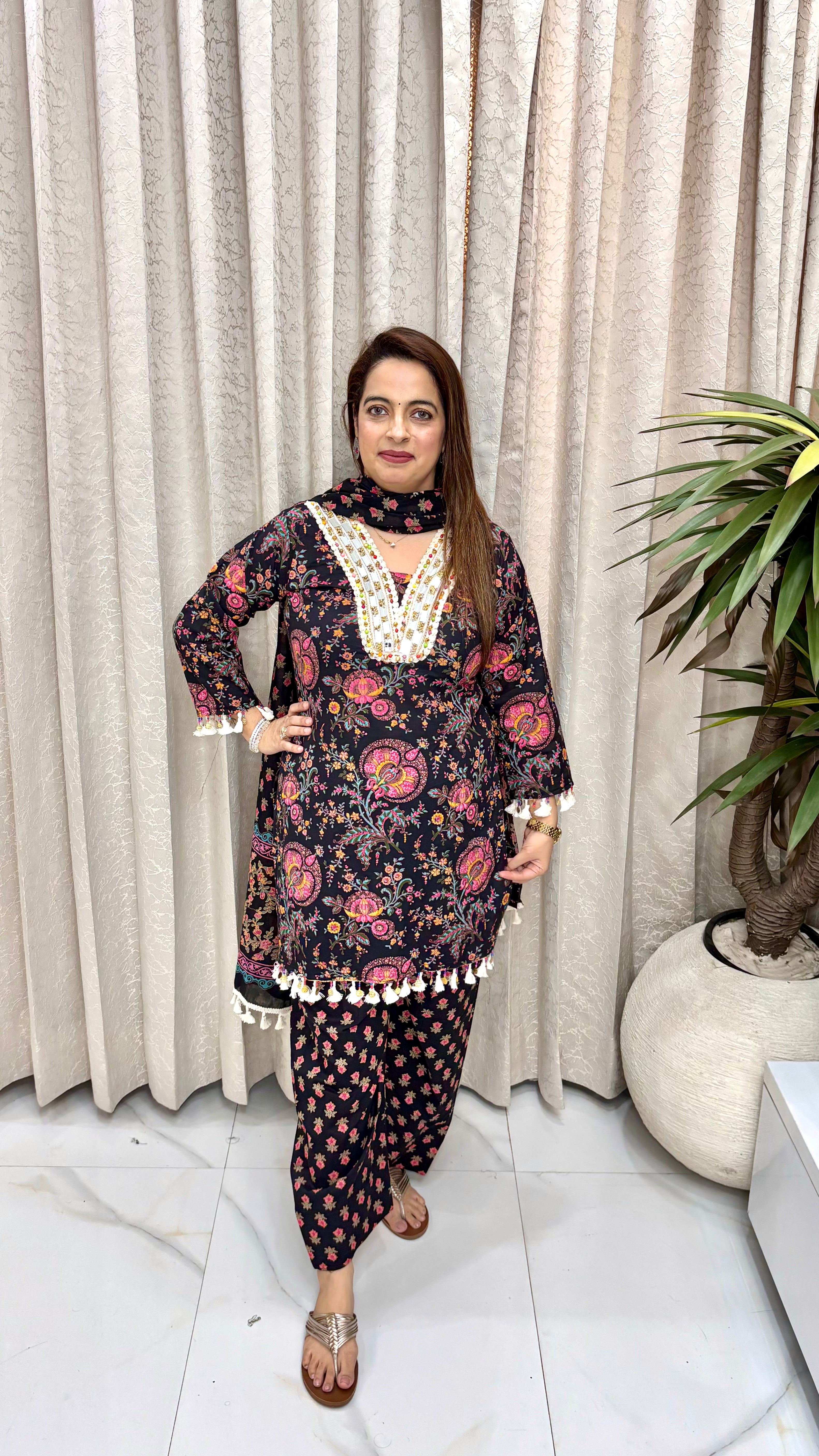 The Viral Sensation: Regal Ghungroo & Ginni Farsi Set  Premium Cotton Digital Farsi Salwar Suit with Mirror Work & Handmade Tassels