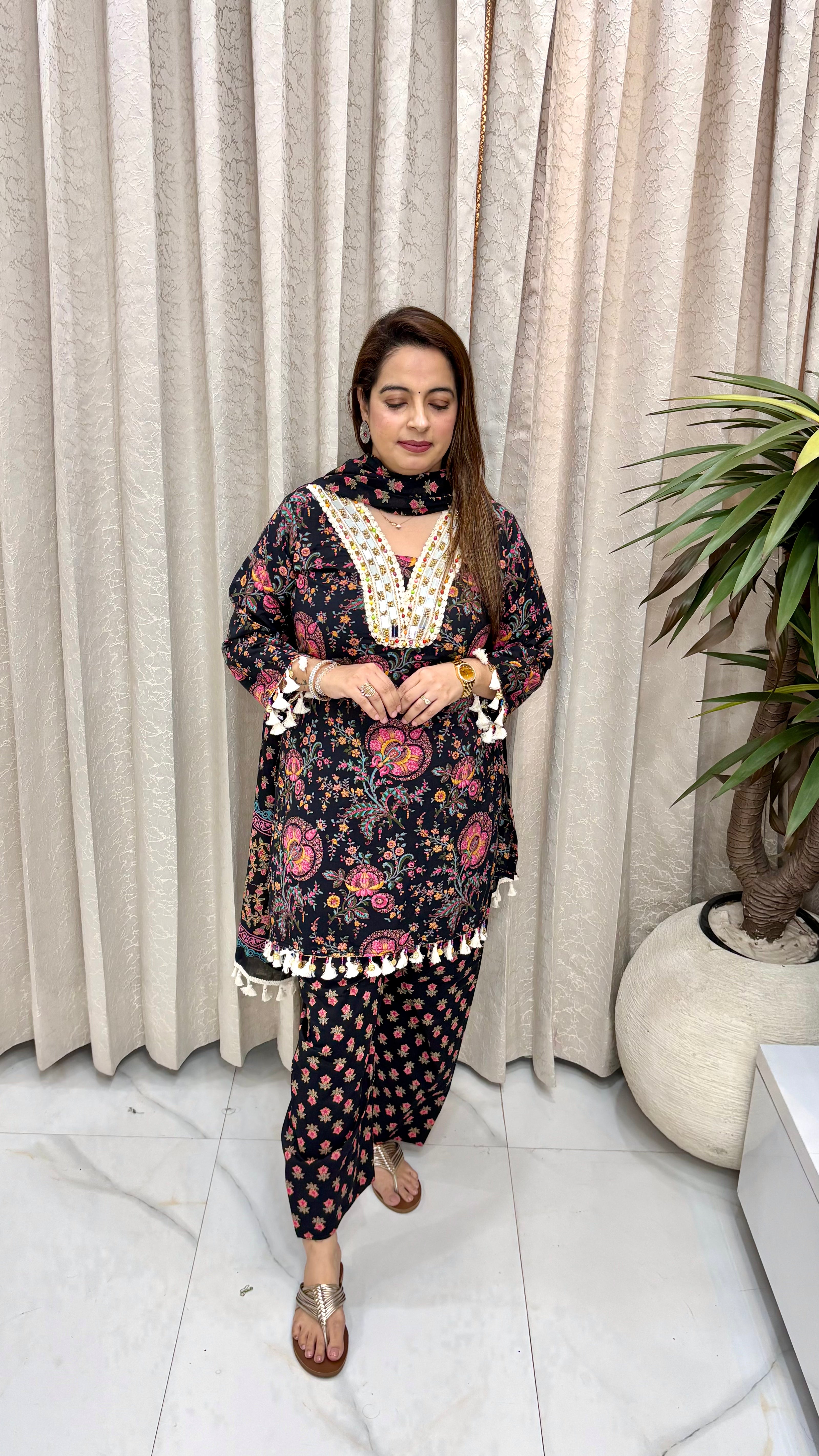 The Viral Sensation: Regal Ghungroo & Ginni Farsi Set  Premium Cotton Digital Farsi Salwar Suit with Mirror Work & Handmade Tassels