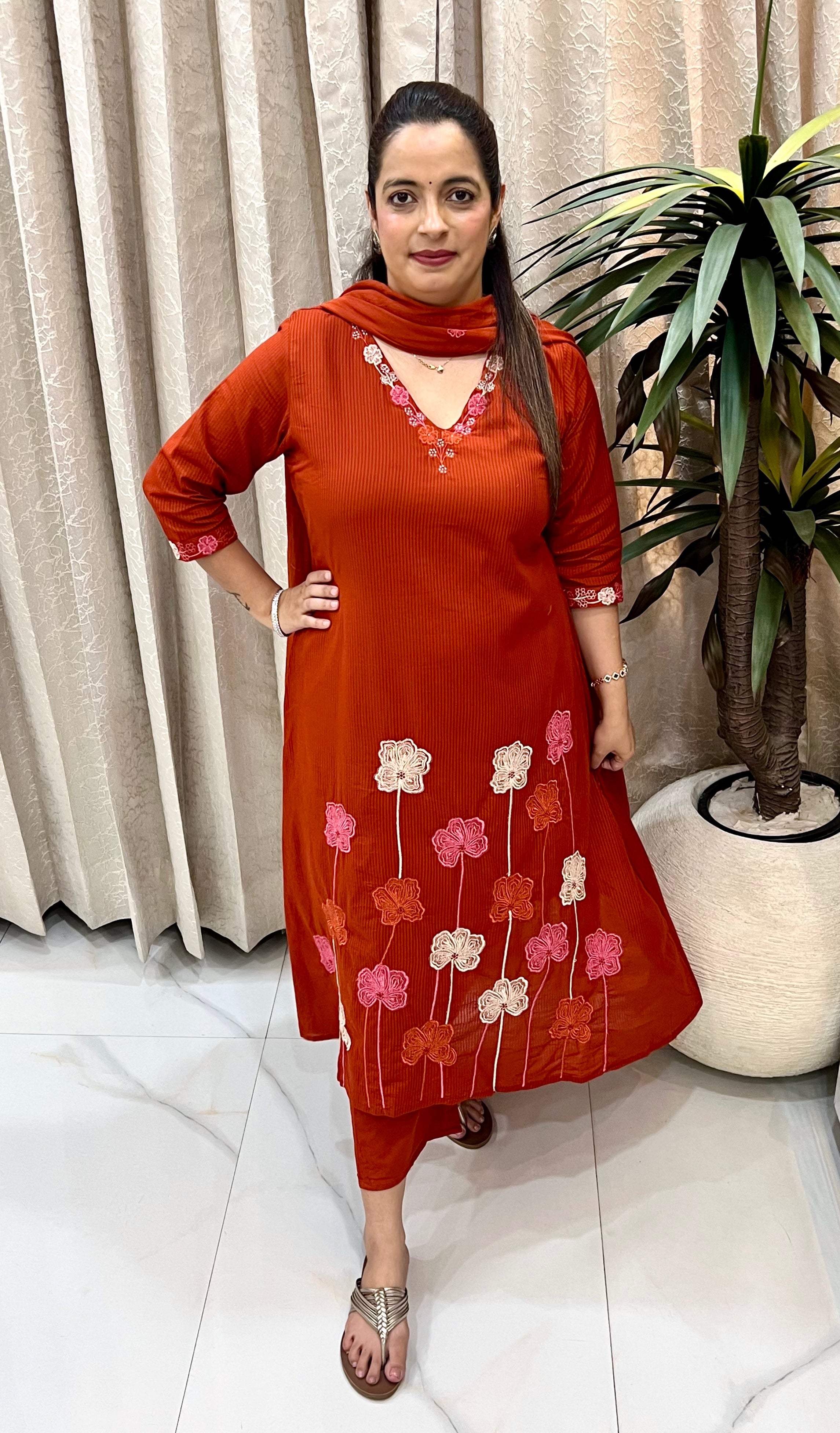 ✨ Pure Cotton Suit Set with Thread Embroidery