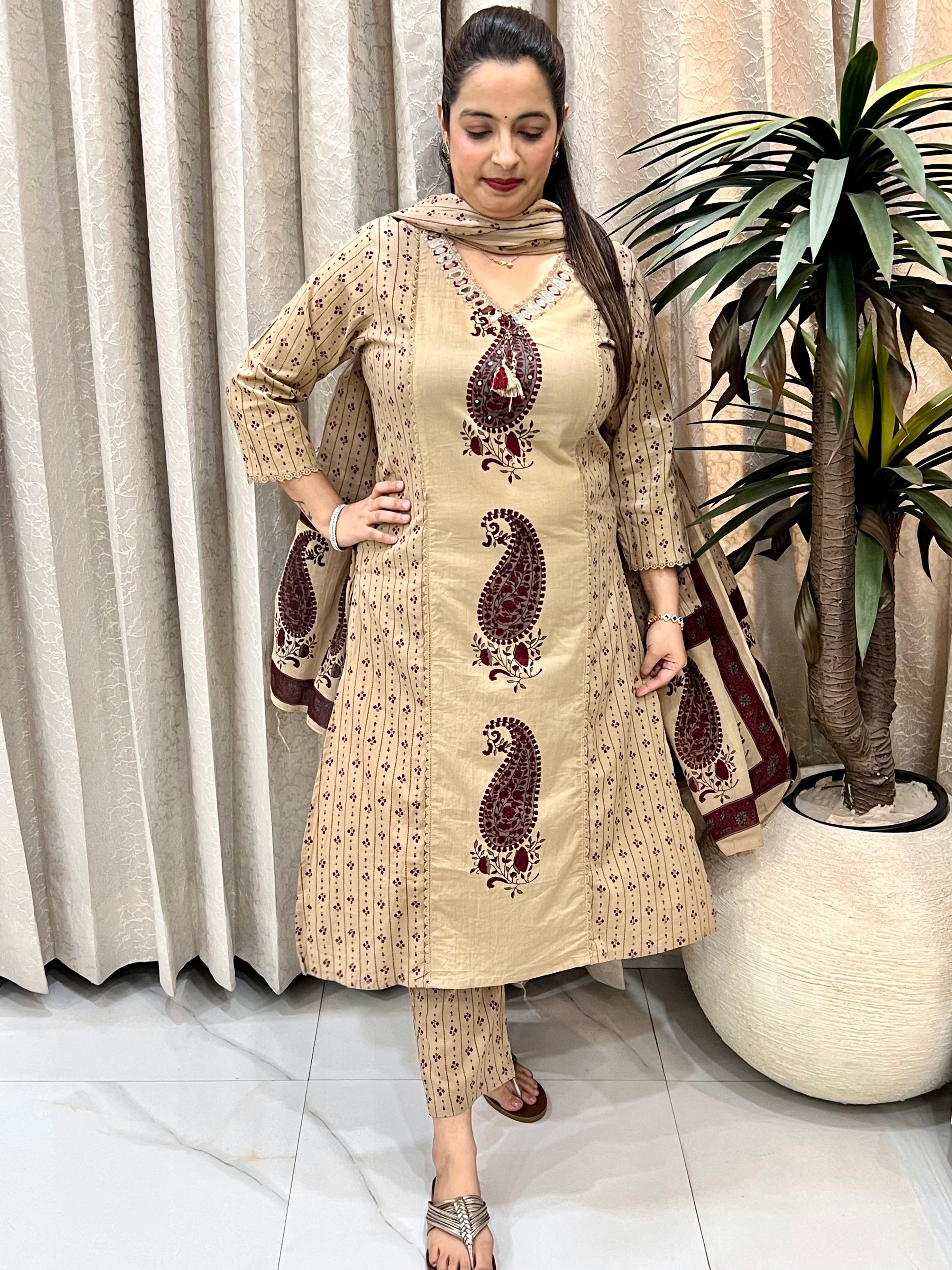 ✨ Pure Cotton Suit with Real Mirror & Crochet Lace Work