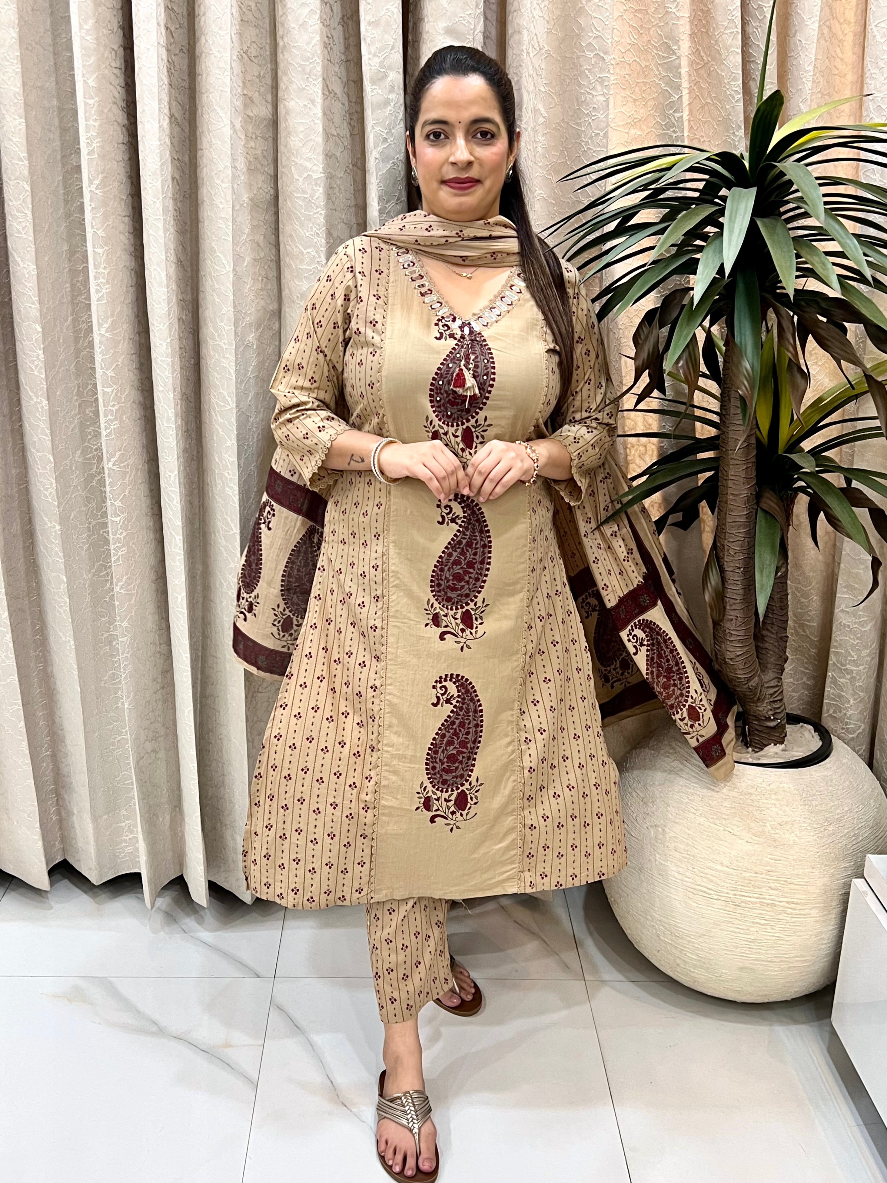 ✨ Pure Cotton Suit with Real Mirror & Crochet Lace Work