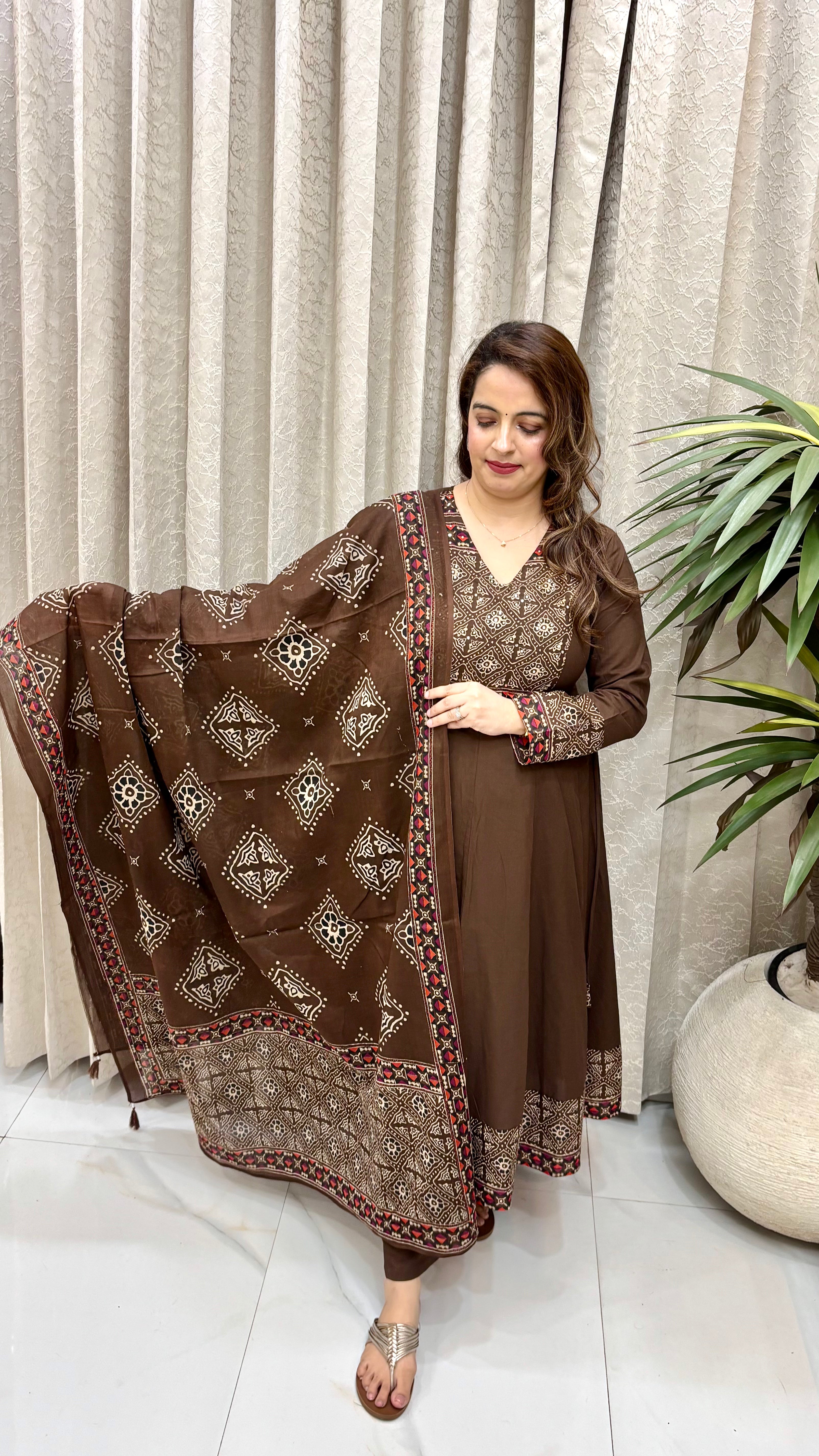 Pure Cotton Kalamkari Suit Set with Real Mirror Work, Smart Pocket & Double-Sided Tassels