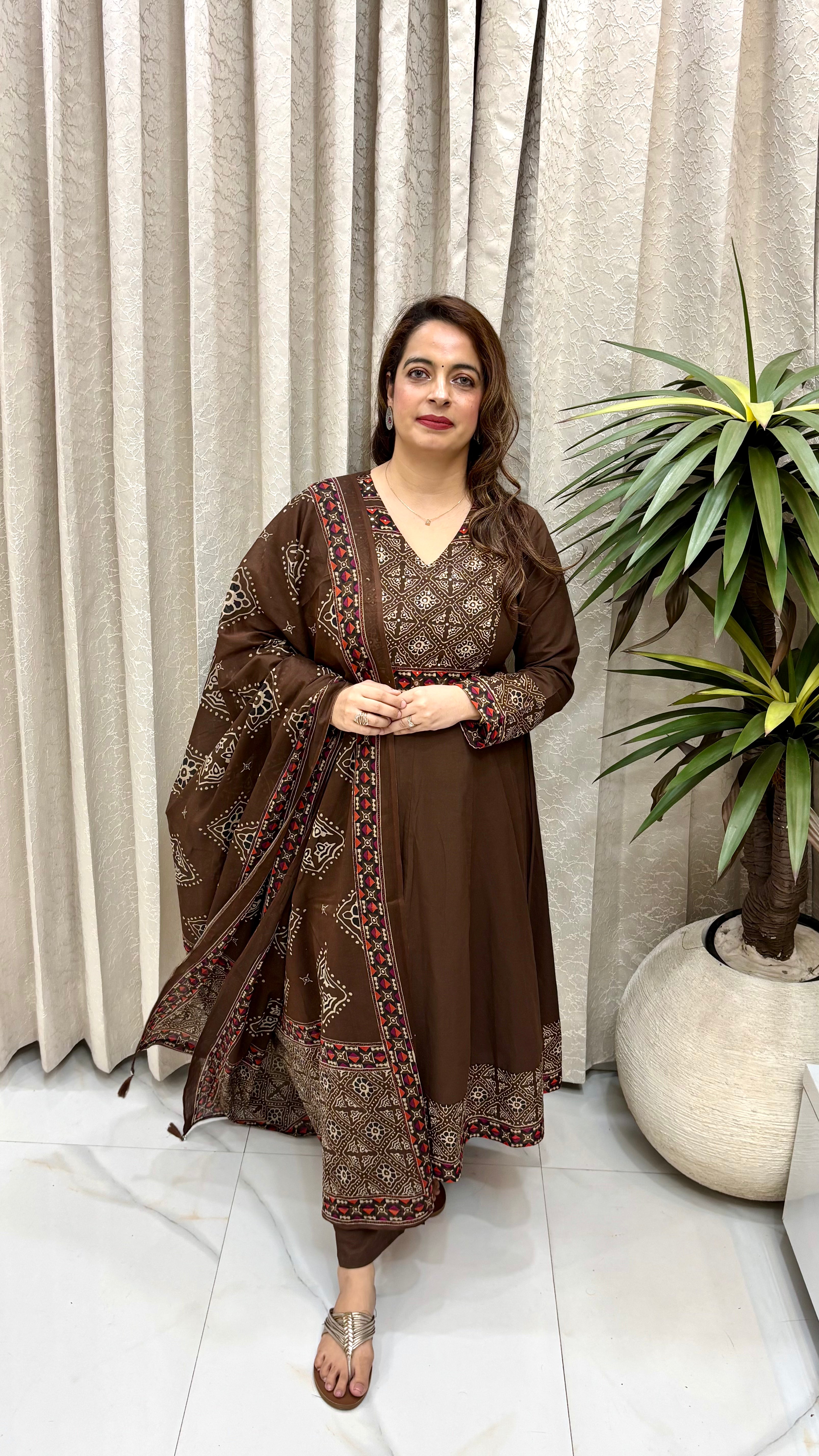 Pure Cotton Kalamkari Suit Set with Real Mirror Work, Smart Pocket & Double-Sided Tassels
