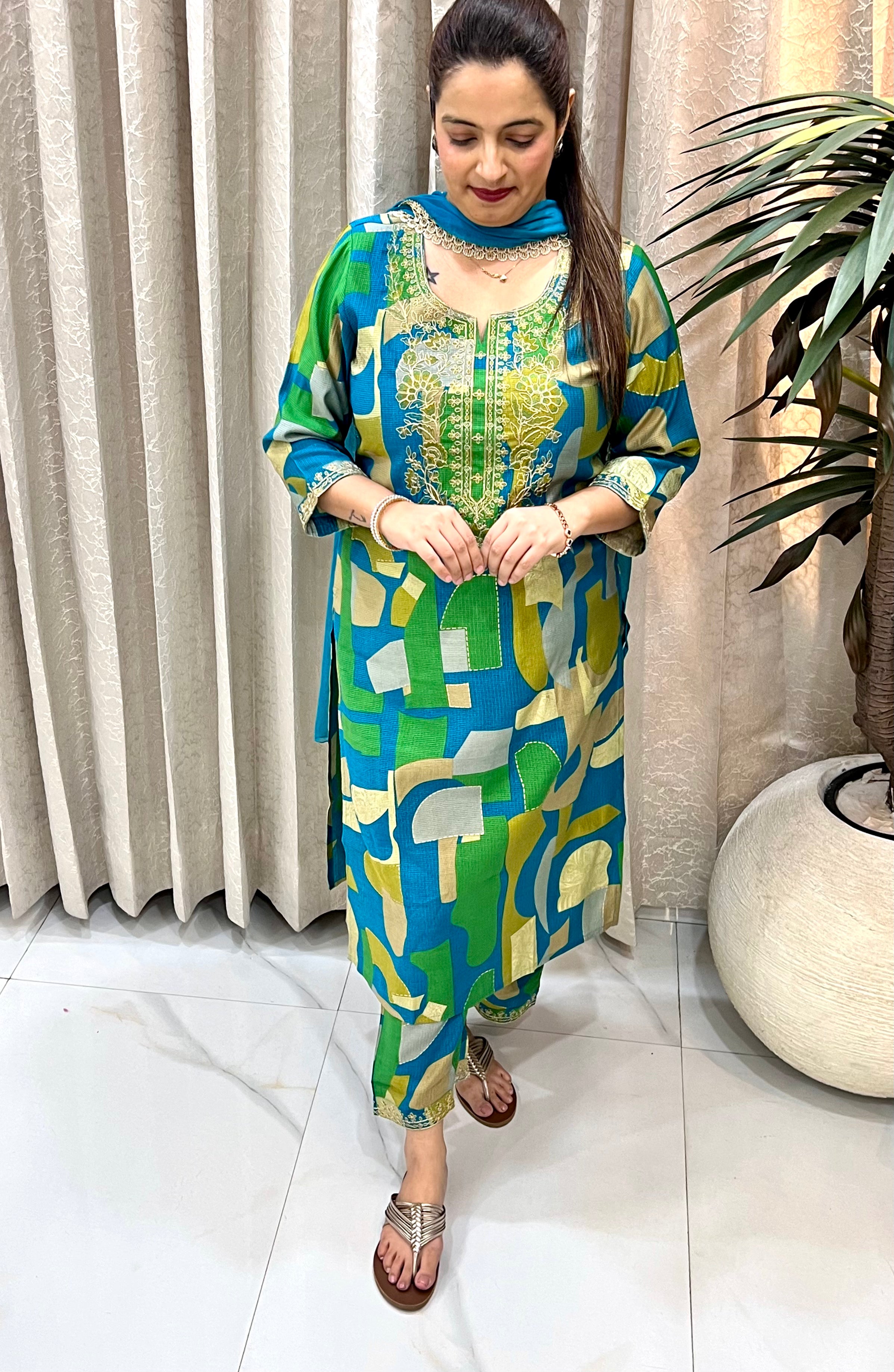 ✨ Pure Cotton Digitally Printed Suit with Hand Embroidery