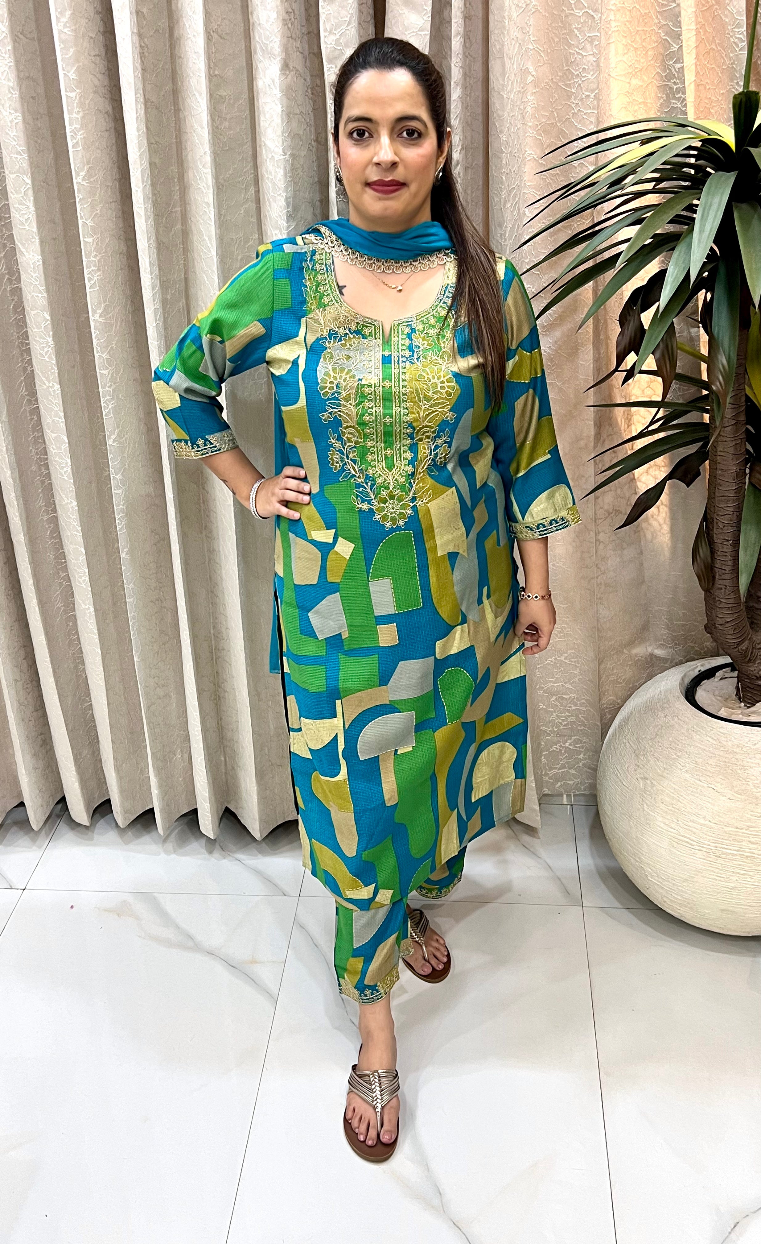 ✨ Pure Cotton Digitally Printed Suit with Hand Embroidery