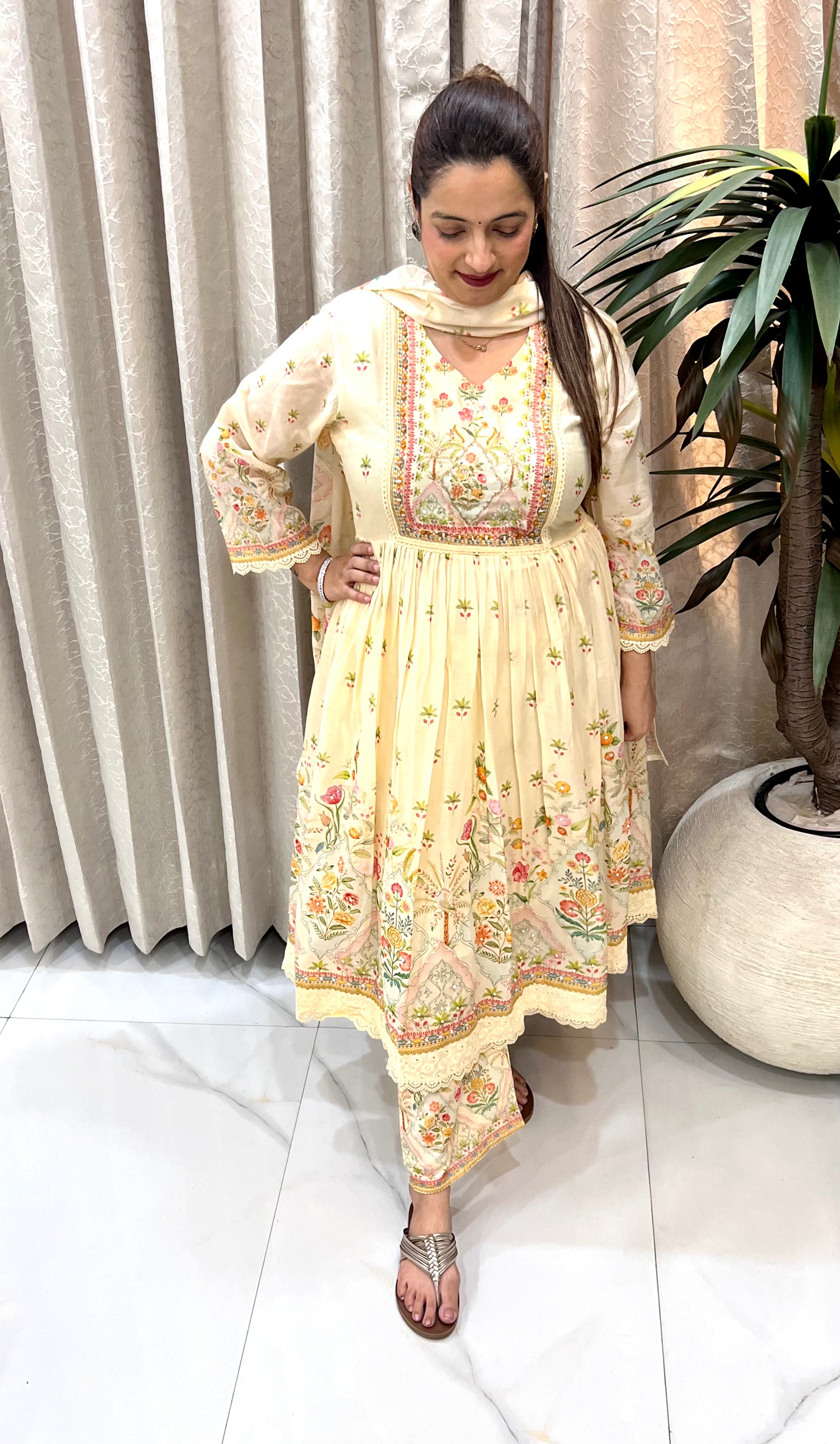 ✨ Mul Chanderi Anarkali Suit with Digital Print & Hand Embroidery