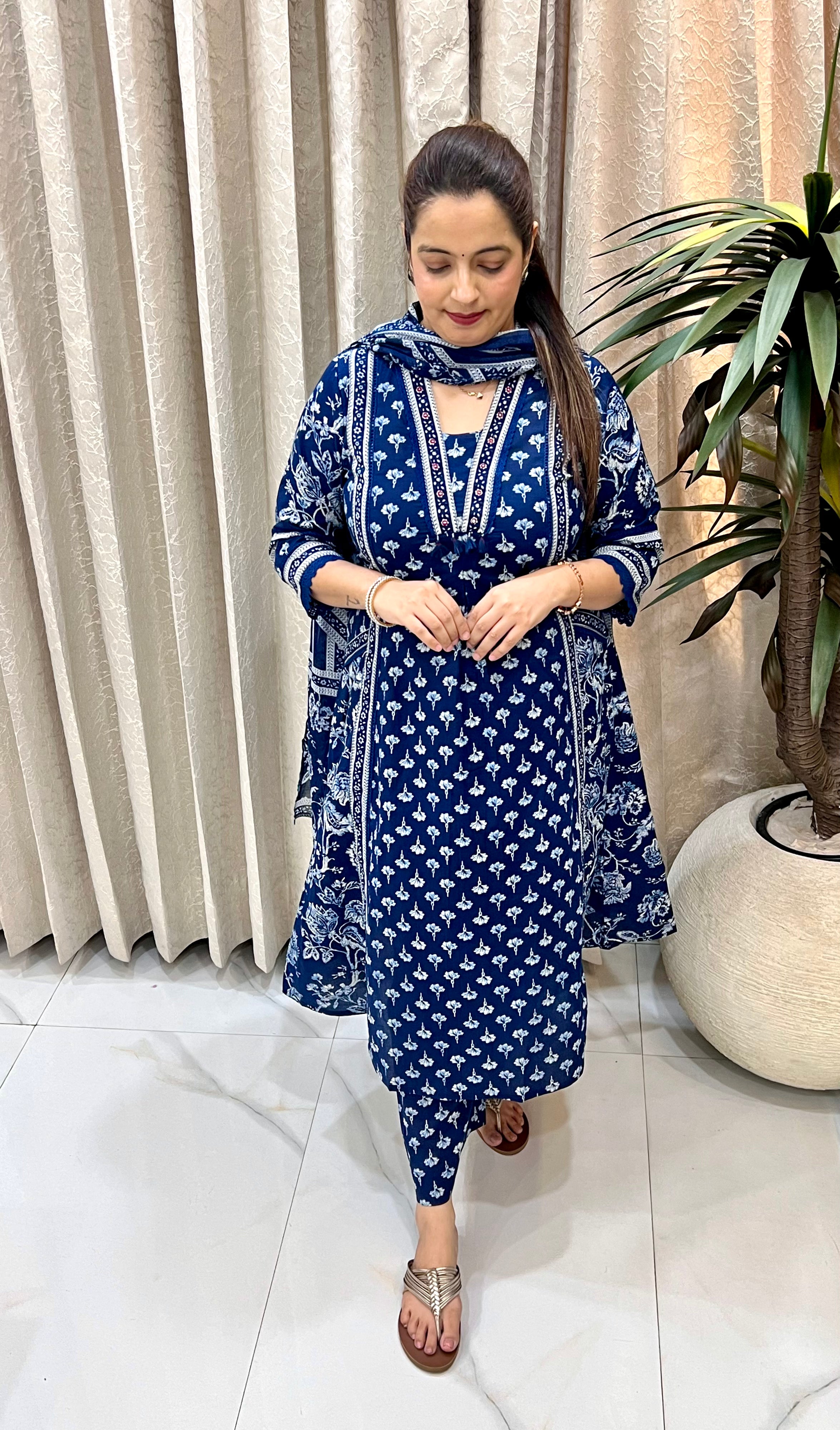 ✨ Pure Cotton Kalamkari A-Line Suit with Hand Embroidery