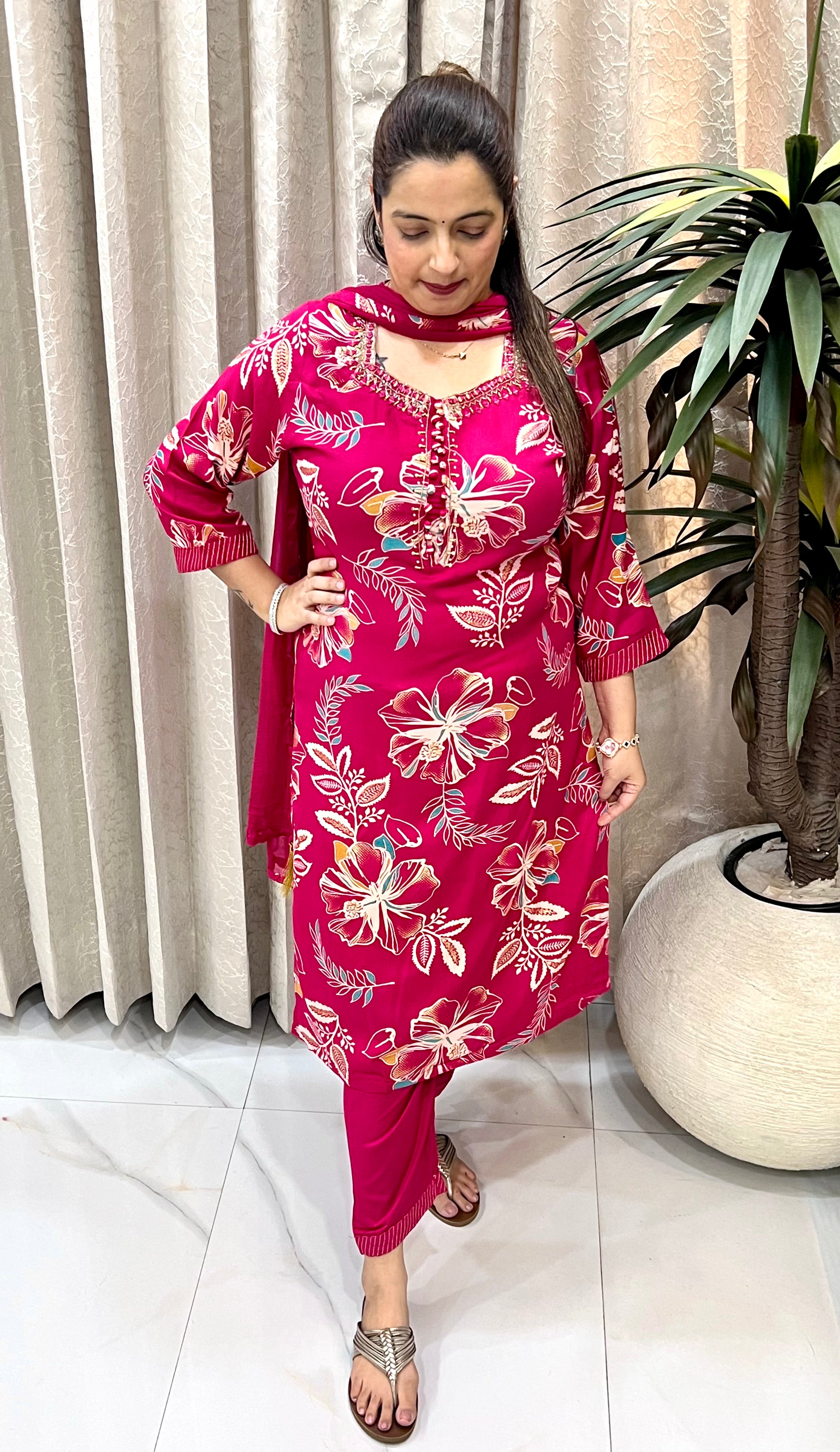 ✨ Pure Modal Suit with Hand Embroidery & Potli Buttons