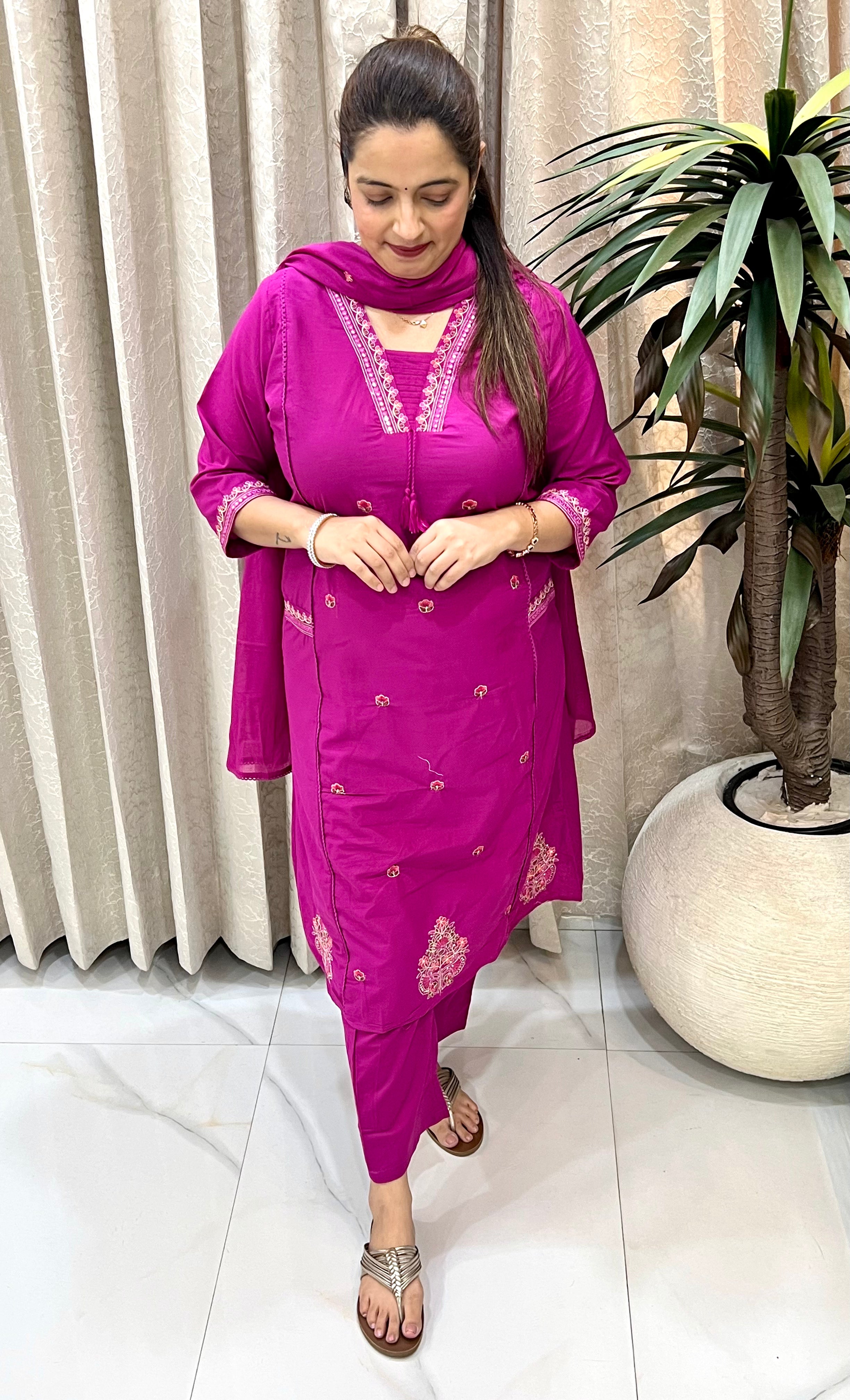 ✨ Pure Cotton Suit with Embroidery & Hand-Made Tassels