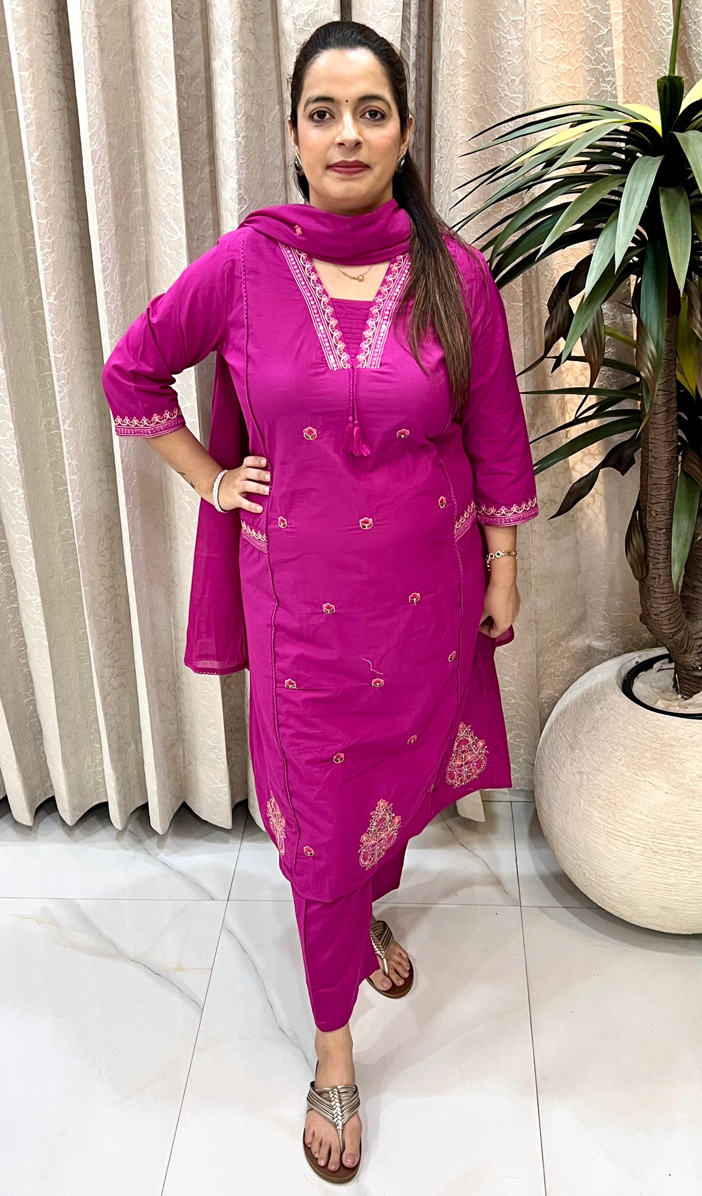 ✨ Pure Cotton Suit with Embroidery & Hand-Made Tassels