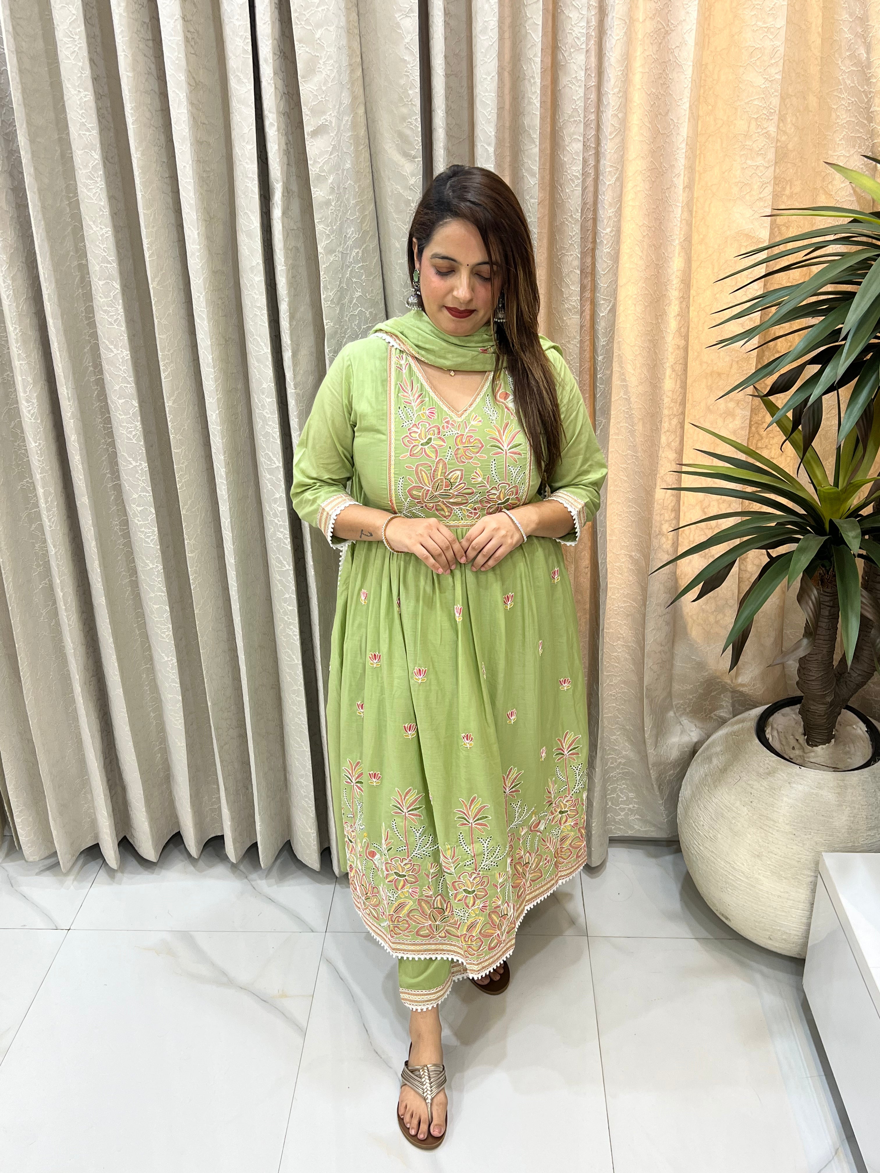 ✨ Pure Cotton Anarkali Suit with All-Over Embroidery