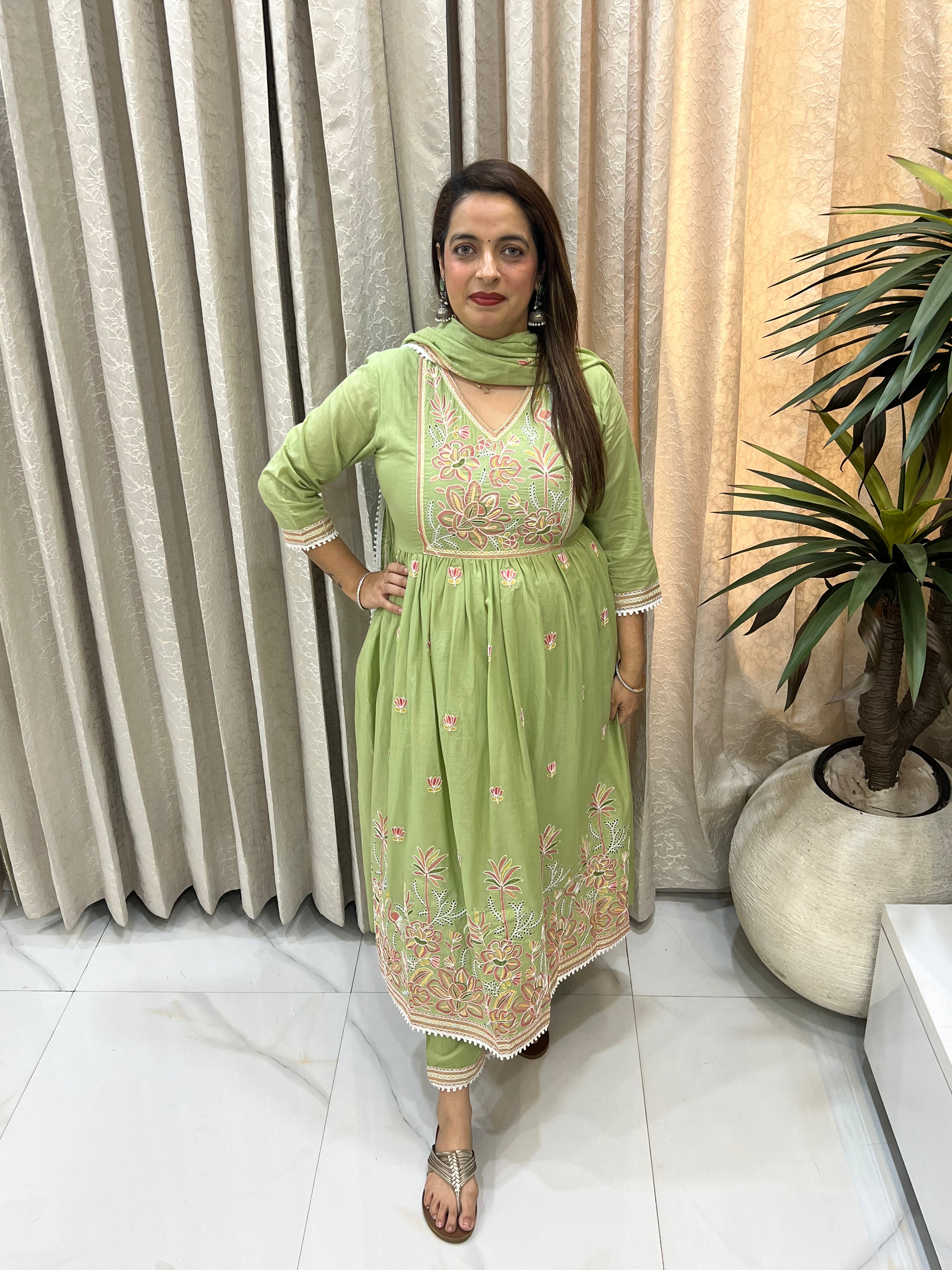 ✨ Pure Cotton Anarkali Suit with All-Over Embroidery