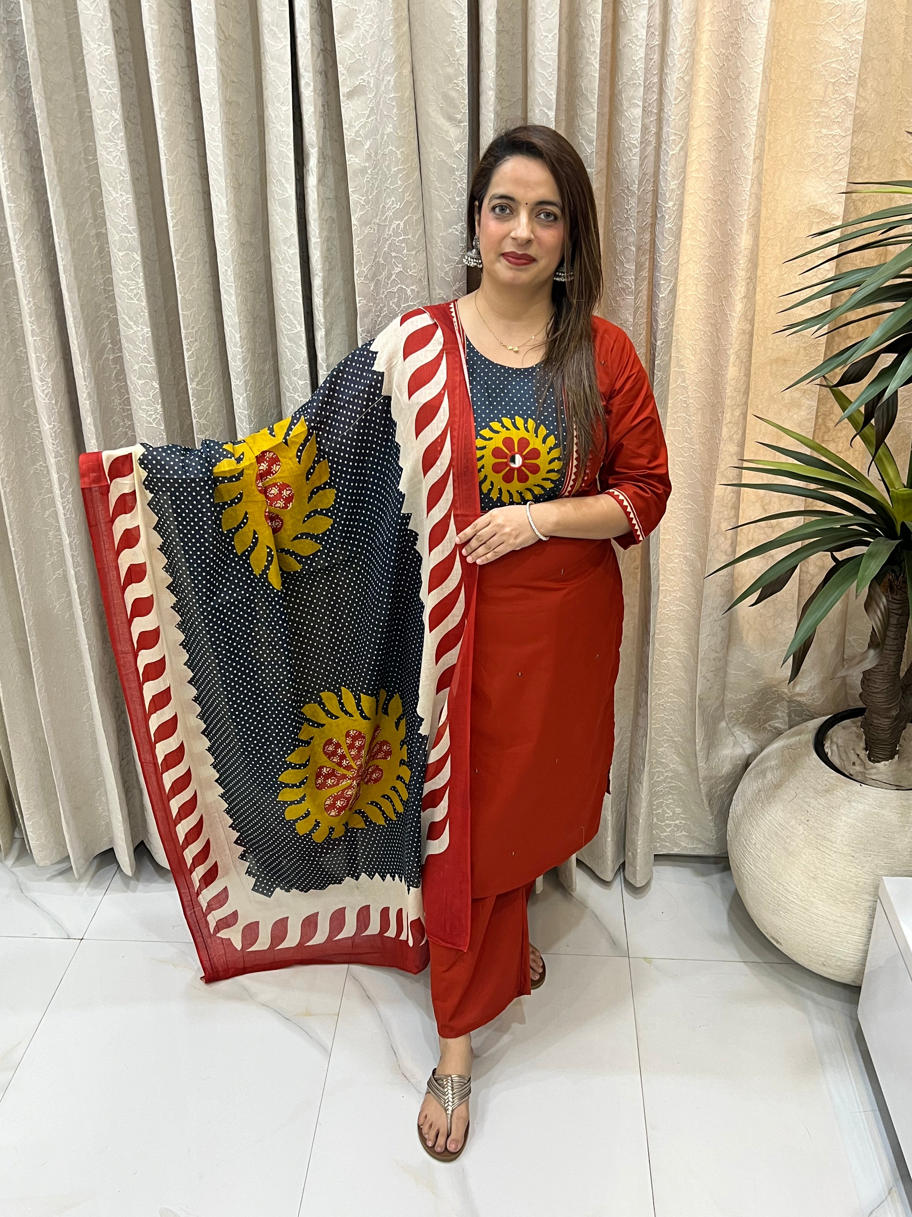 ✨ Pure Cotton Jaipuri Suit with Loose Palazzo