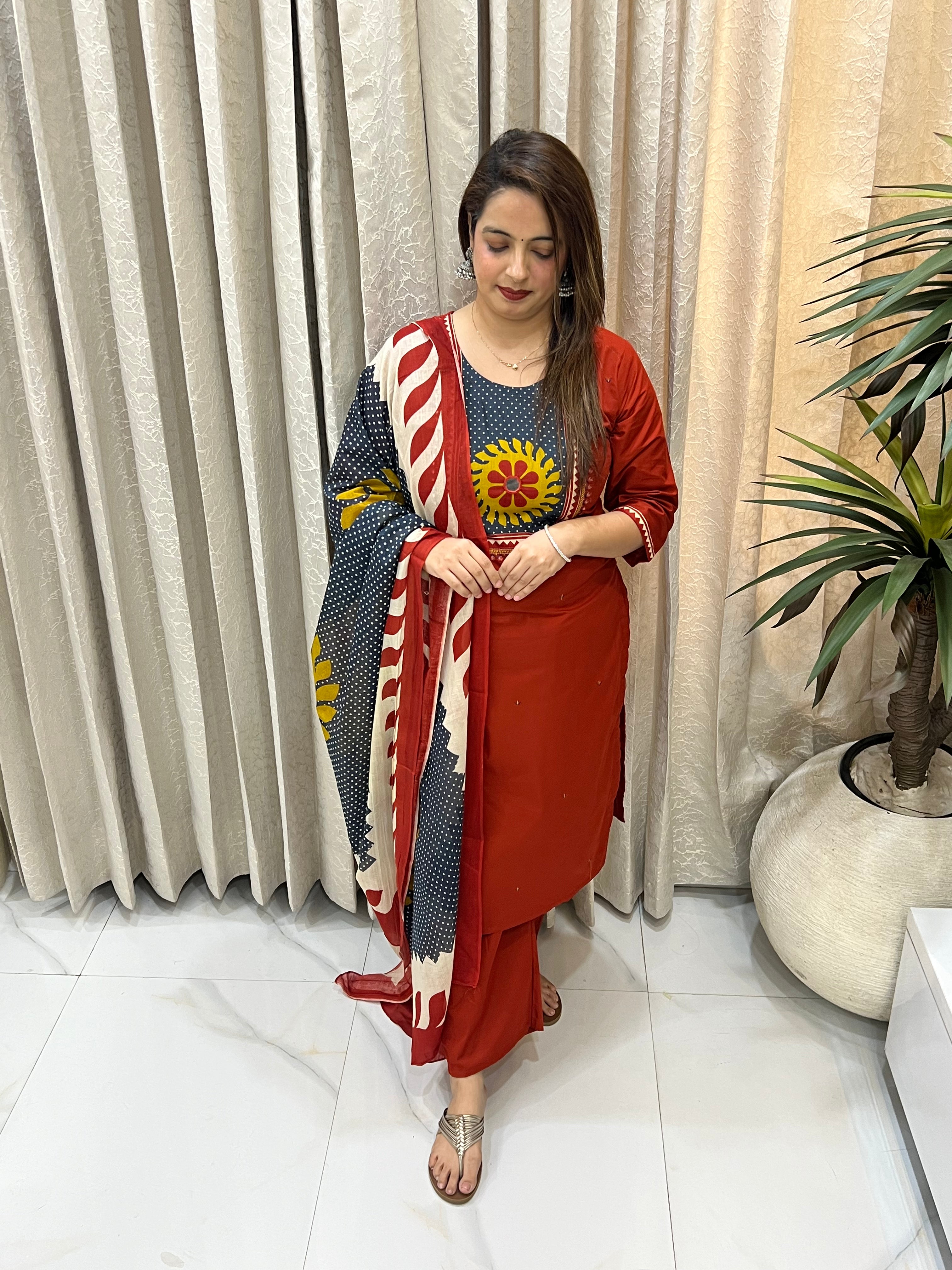 ✨ Pure Cotton Jaipuri Suit with Loose Palazzo