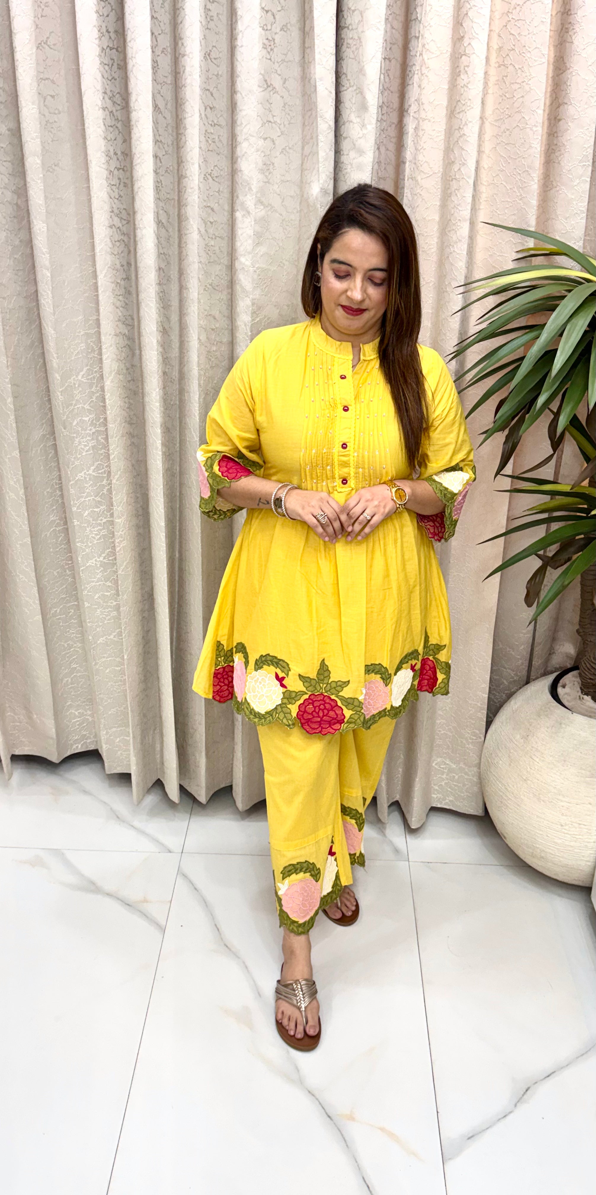 Premium Pure Cotton Embroidered Co-ord Set with Built-in Mulmul Lining & Romantic Bell Sleeves