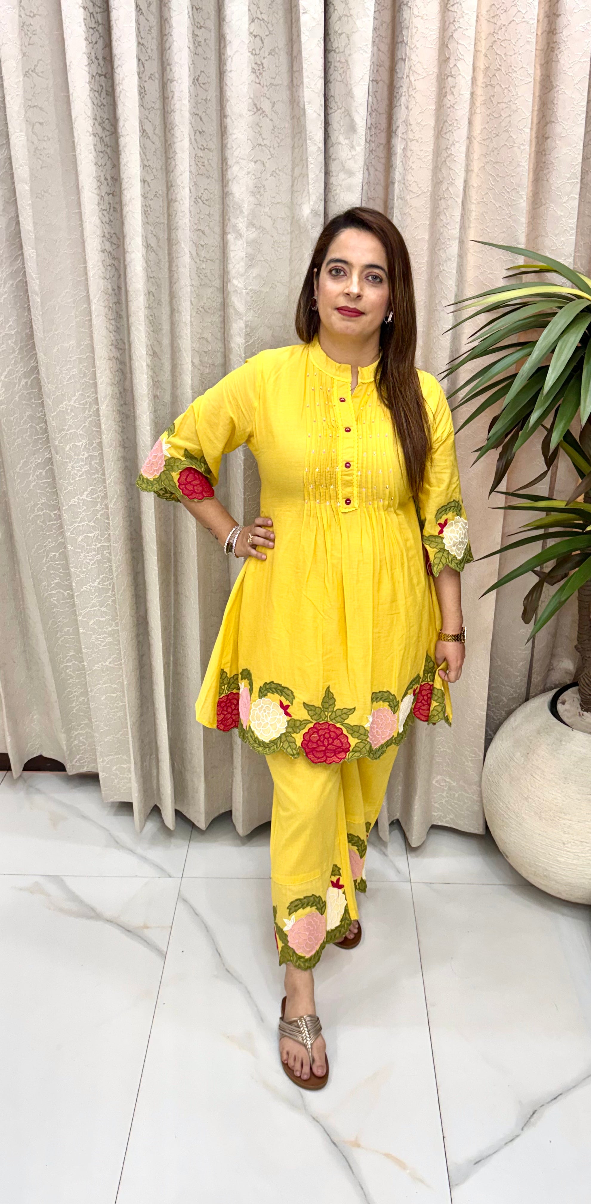 Premium Pure Cotton Embroidered Co-ord Set with Built-in Mulmul Lining & Romantic Bell Sleeves