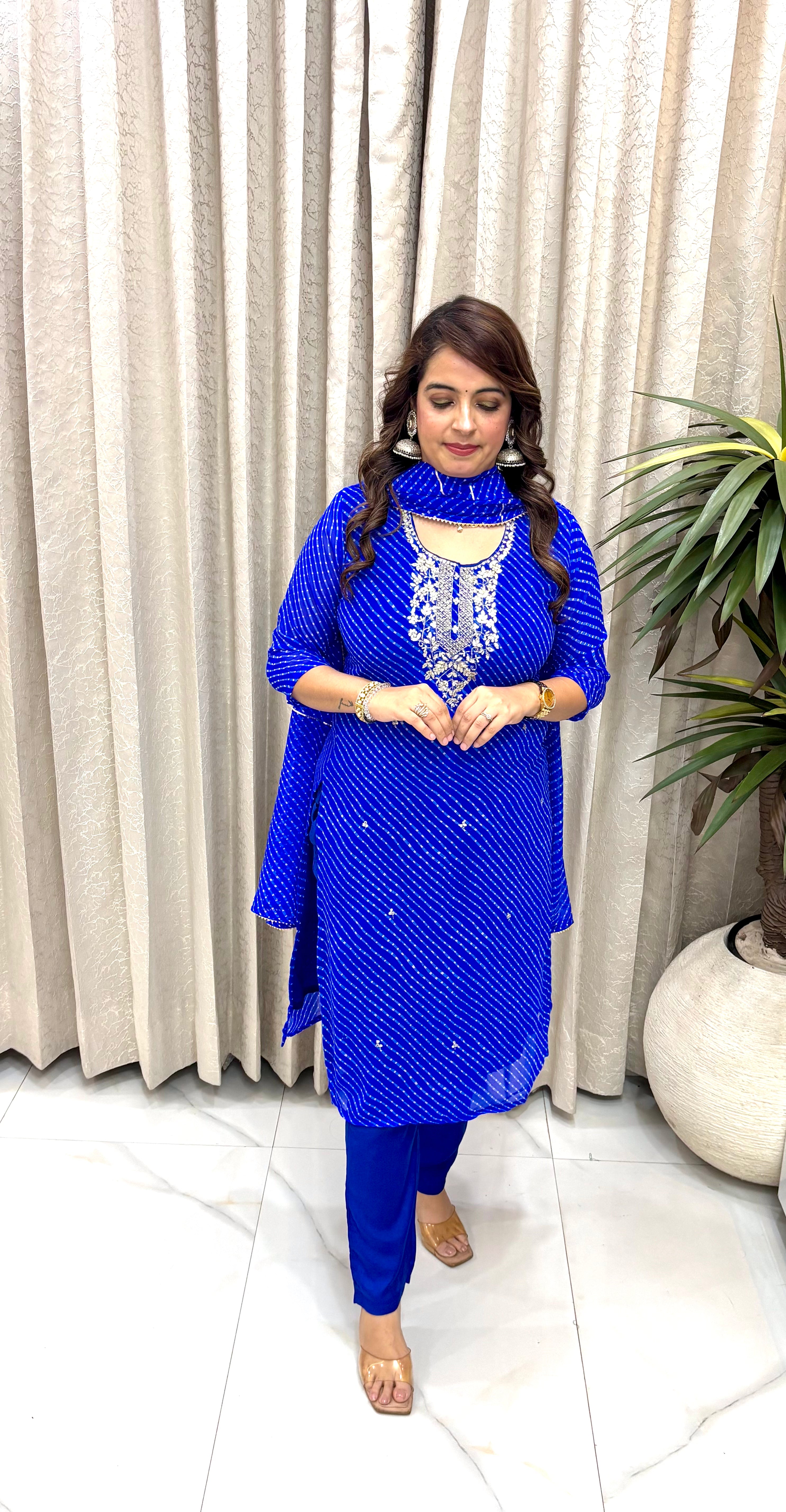Premium Pure Georgette Suit Set with Traditional Gota Patti Neckline & Cotton Lining