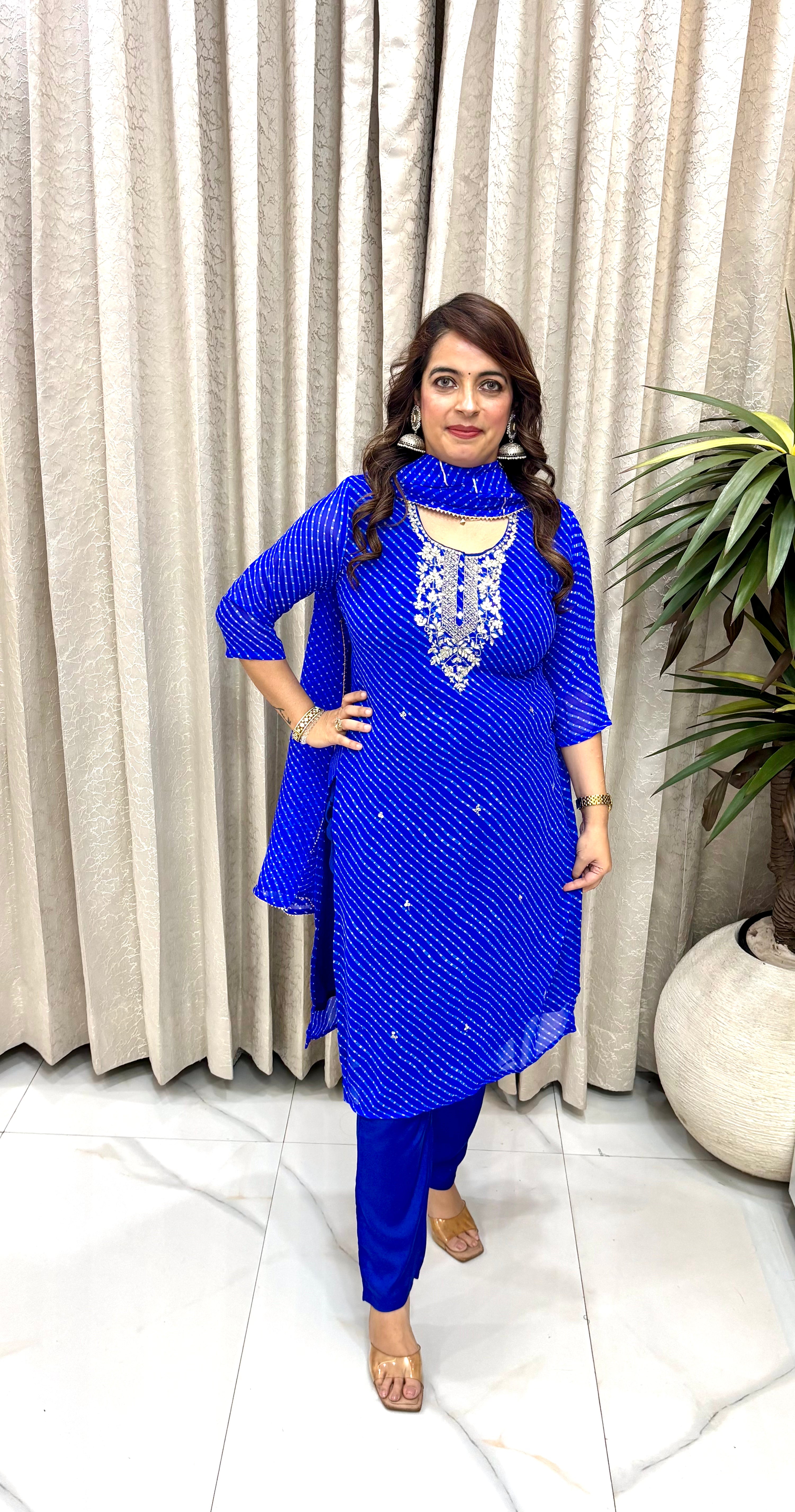 Premium Pure Georgette Suit Set with Traditional Gota Patti Neckline & Cotton Lining