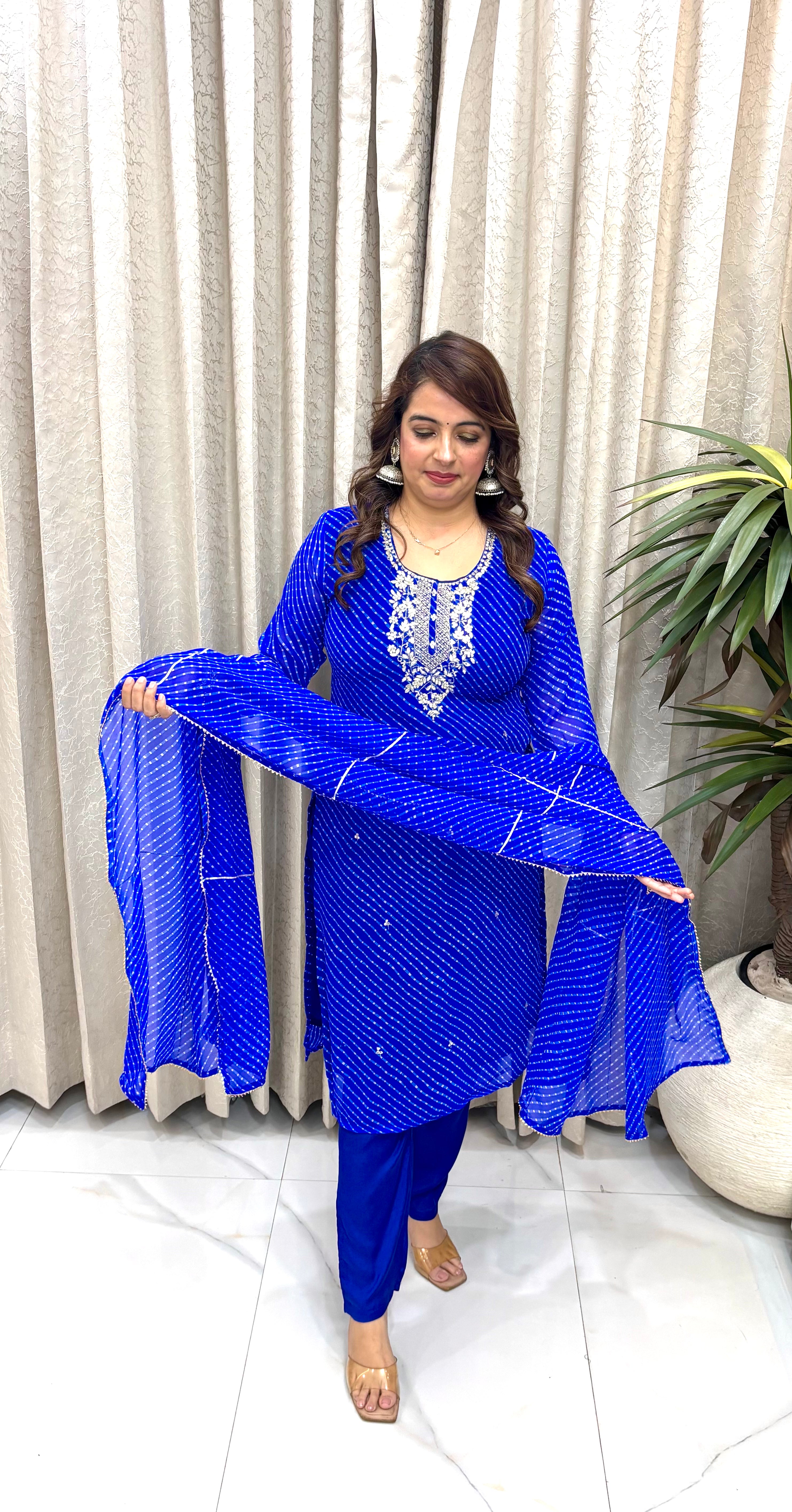 Premium Pure Georgette Suit Set with Traditional Gota Patti Neckline & Cotton Lining